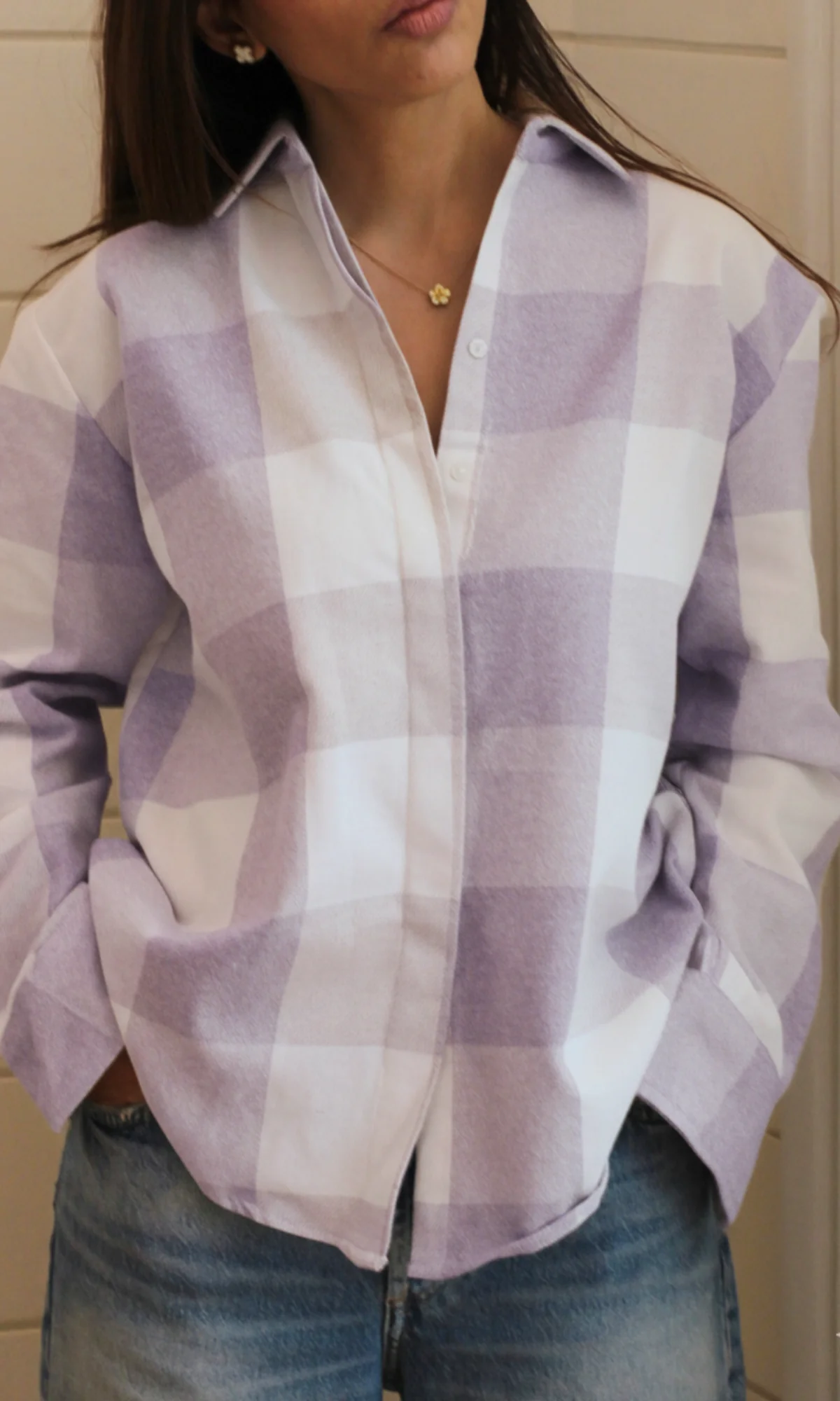 Lavender Ivory Checked Shirt - Image 4