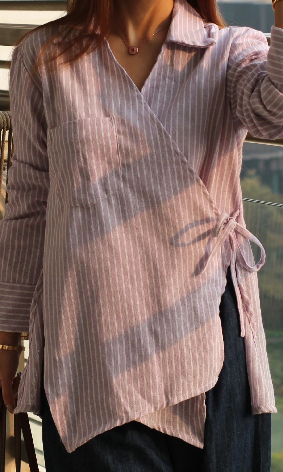 Lavender Parallel Cuts Detail Kimono Top - Image 2