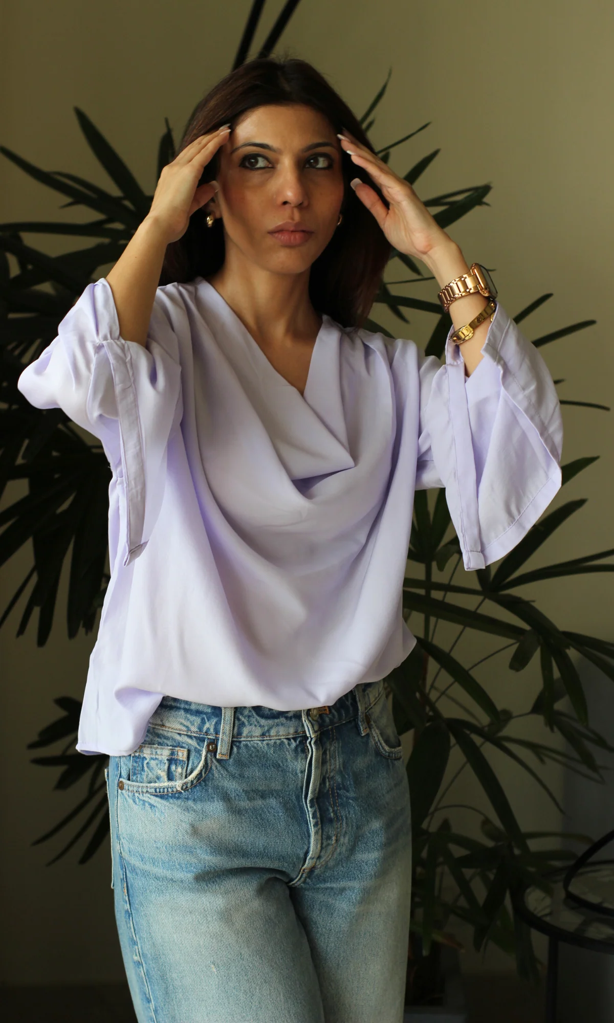 Lavender Slit Sleeves Cowl Neck Top - Image 4