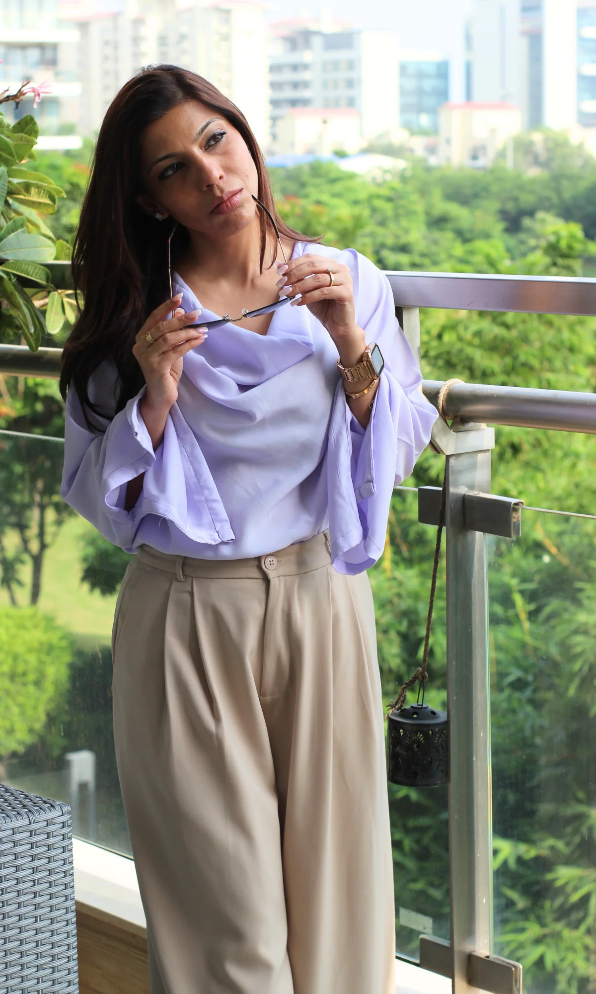 Lavender Slit Sleeves Cowl Neck Top - Image 5