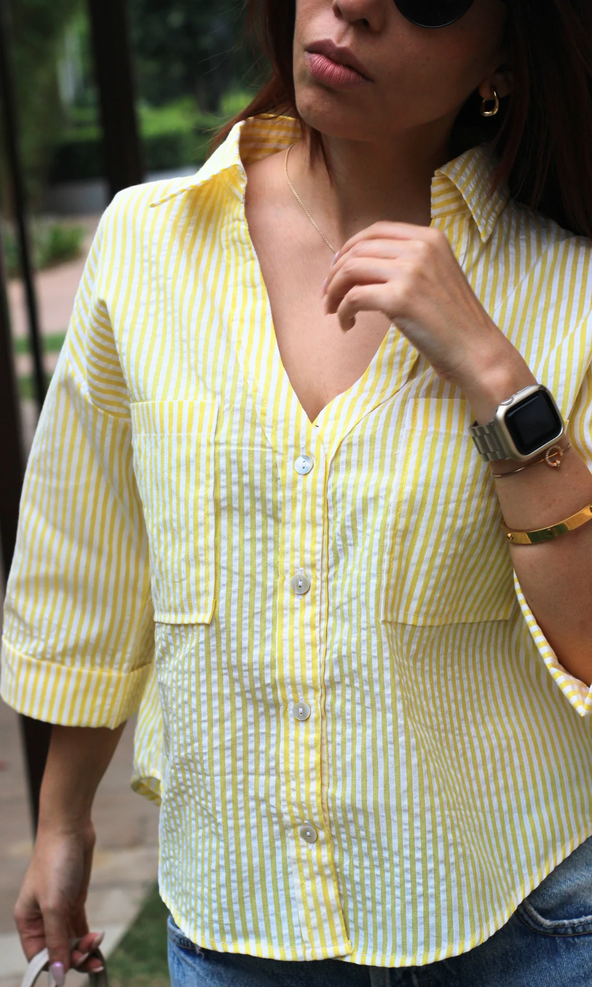 Lemon Striped Cotton Cropped Shirt - Image 5