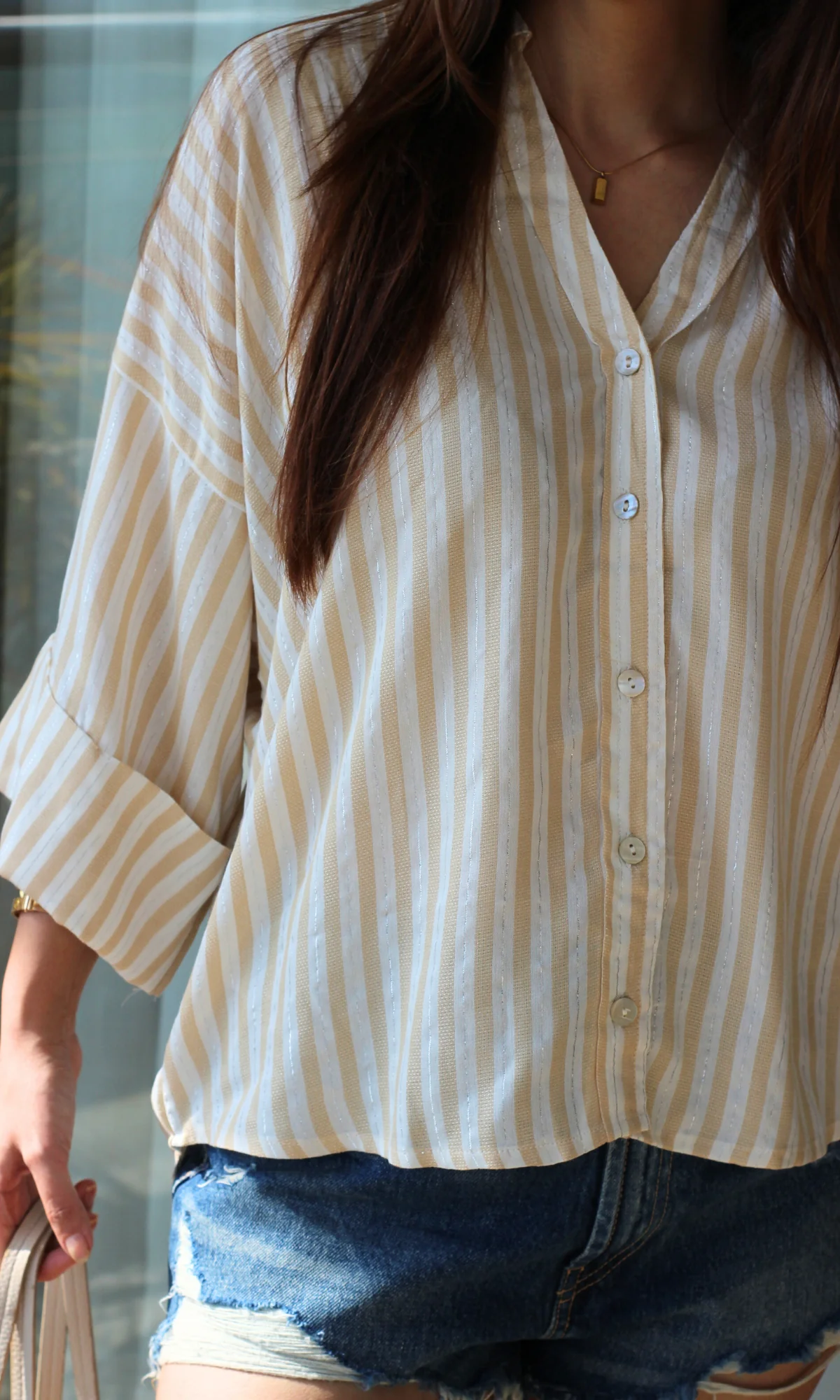 Lemon-White Lurex Loose Shirt - Image 3