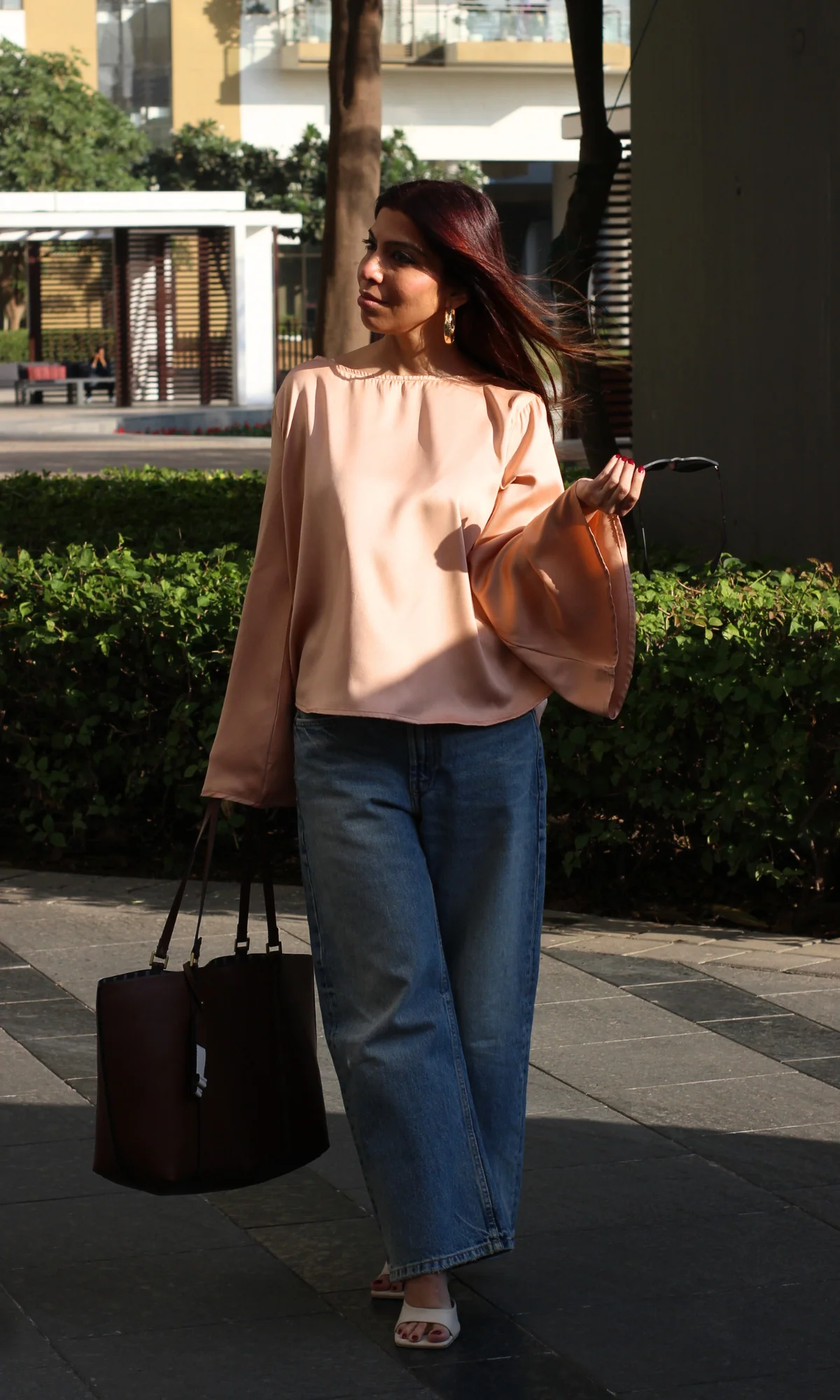 Light Apricot Flared Sleeve Satin Top - Image 2