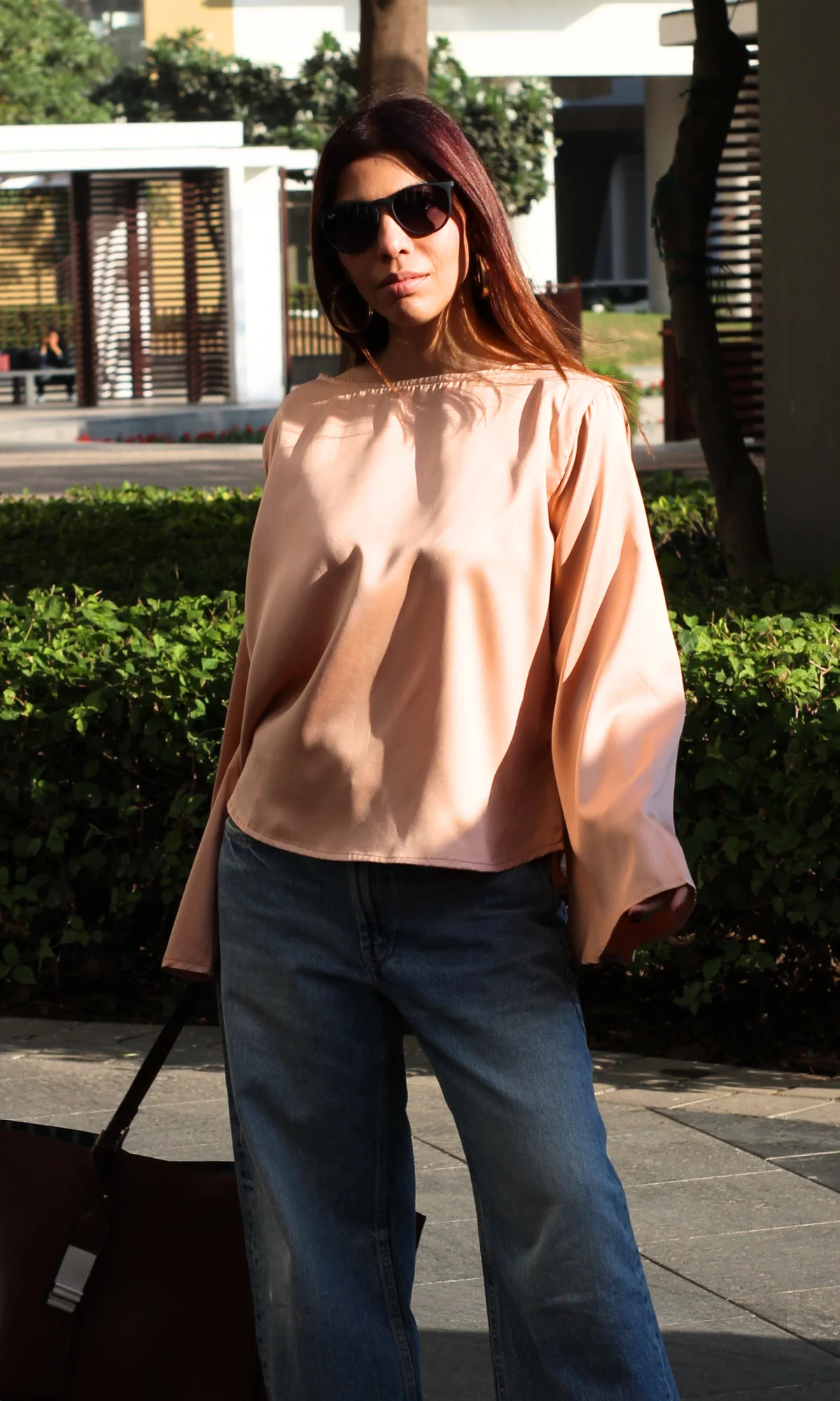 Light Apricot Flared Sleeve Satin Top - Image 4