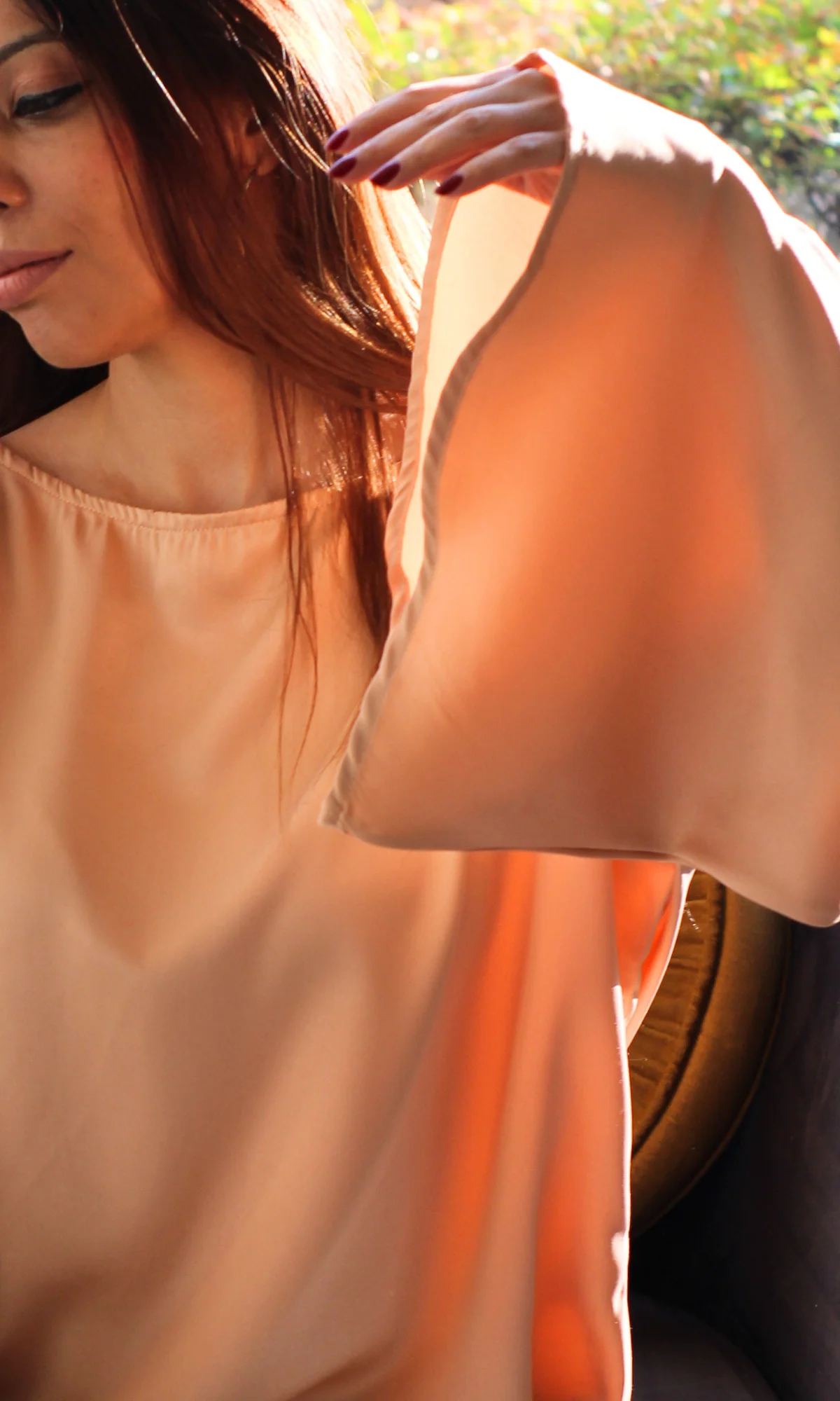 Light Apricot Flared Sleeve Satin Top - Image 5