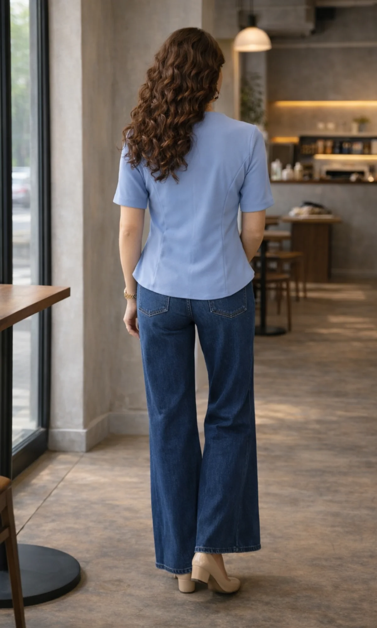 Light Blue Sleeved Metallic Buttoned Waist Coat - Image 4