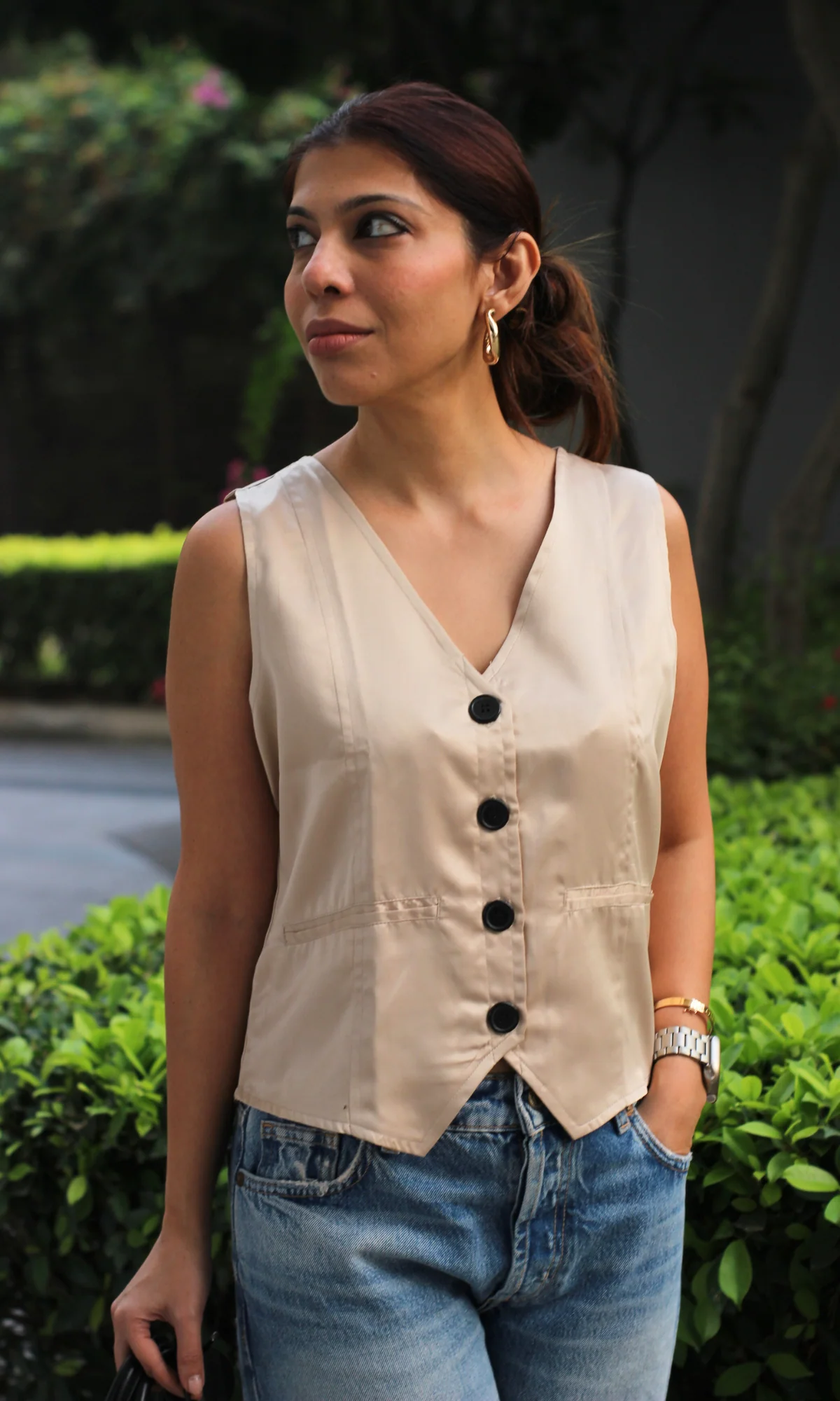 Champagne Satin Waist Coat - Image 5