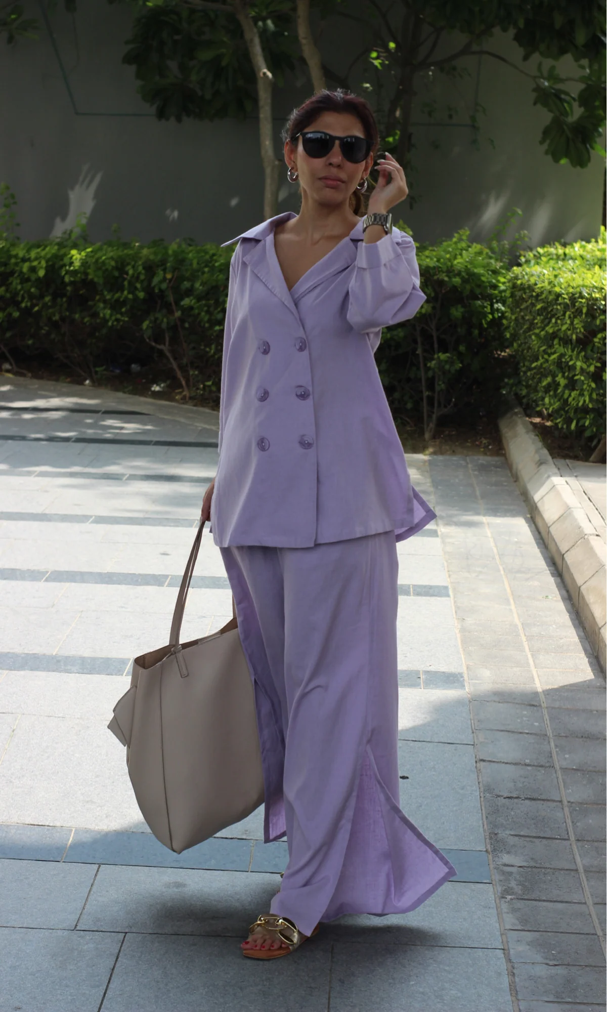 Light Purple Blazer Top with Slit Pants Co-ord - Image 3