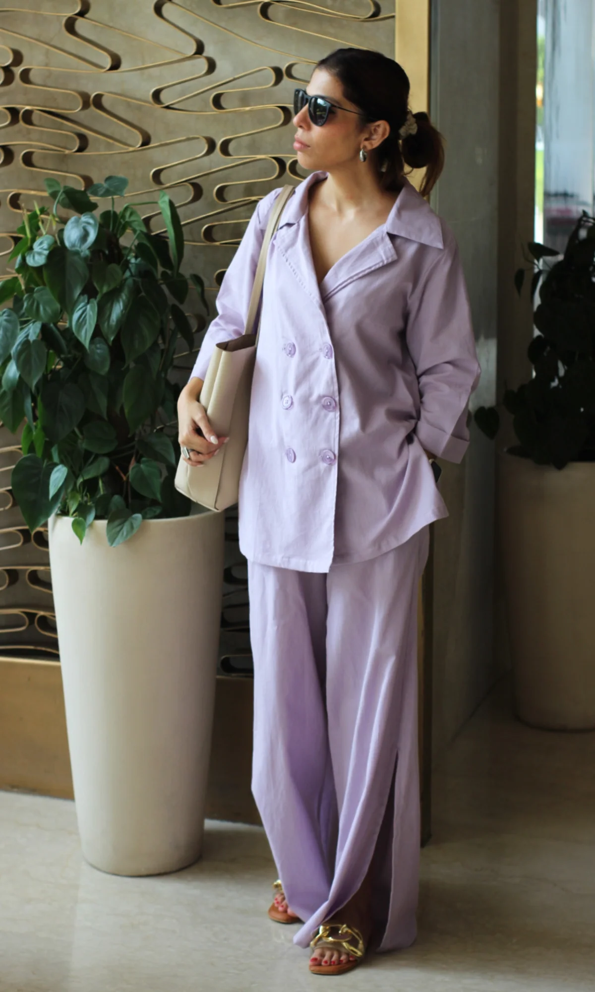 Light Purple Blazer Top with Slit Pants Co-ord - Image 4