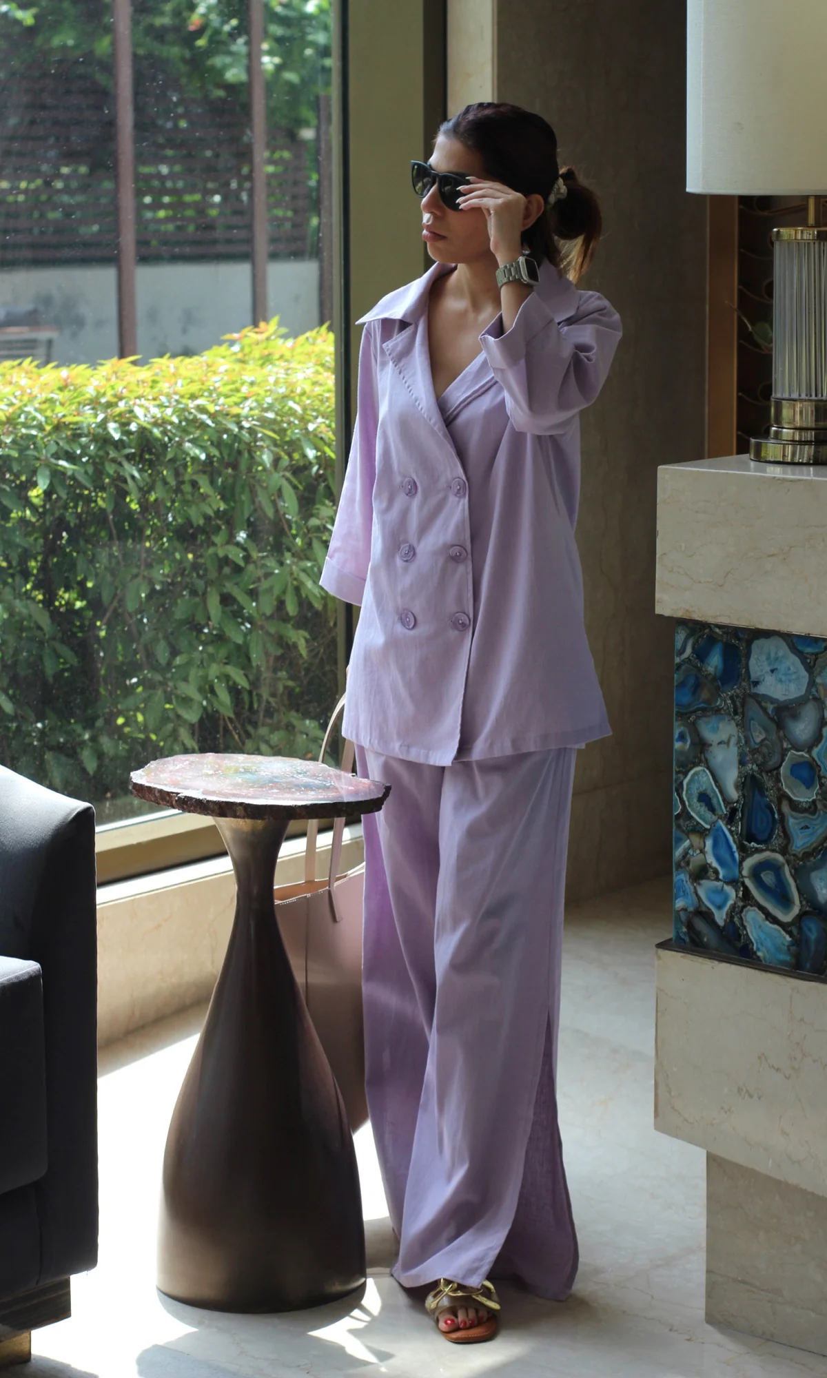 Light Purple Blazer Top with Slit Pants Co-ord - Image 6