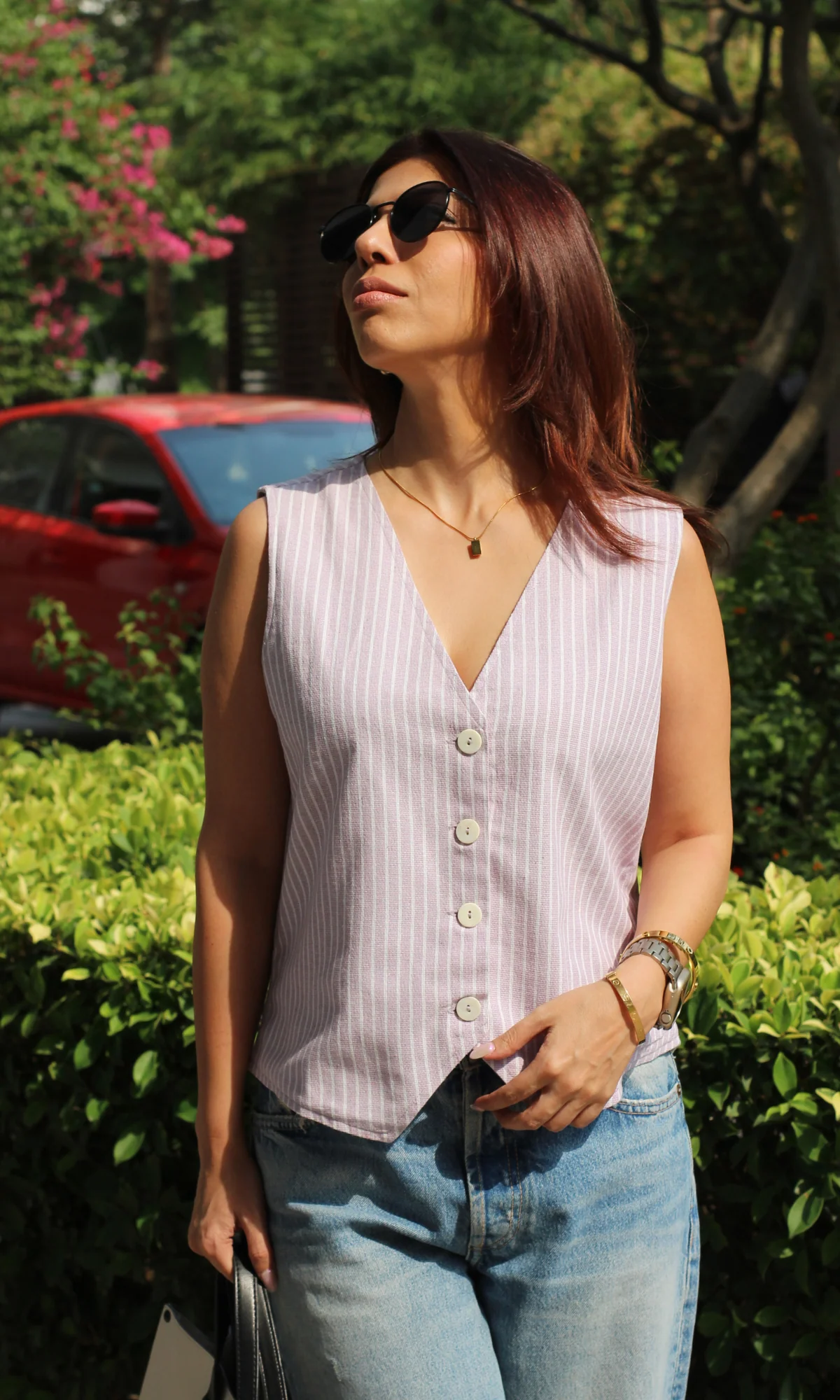 Lilac Parallel Striped Waist Coat - Image 3
