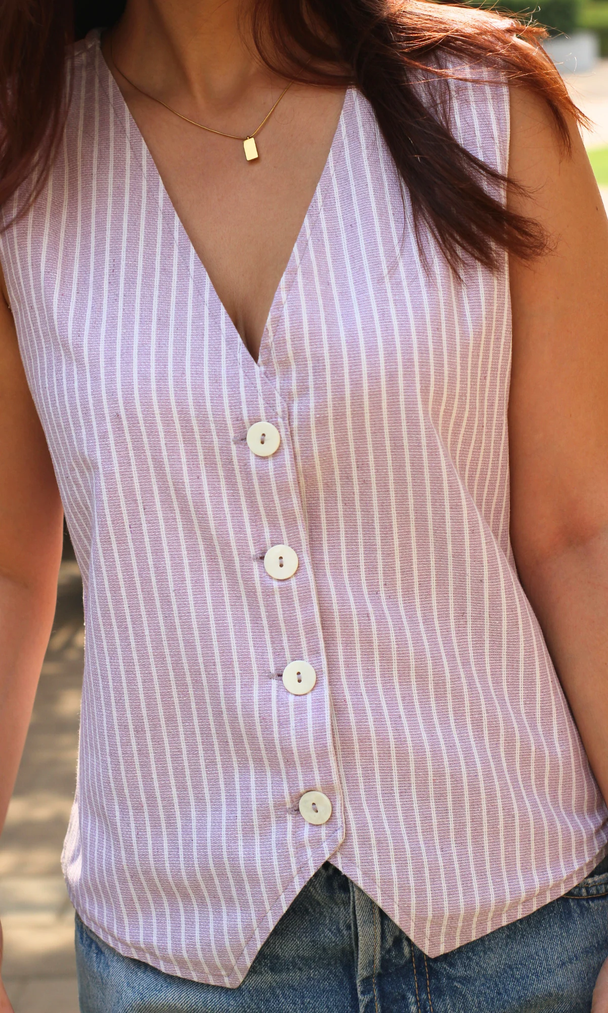 Lilac Parallel Striped Waist Coat - Image 5