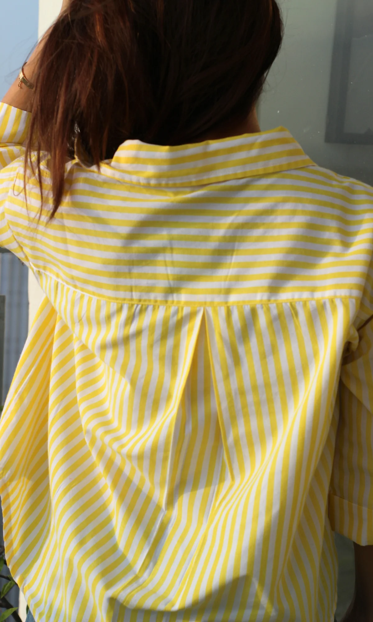 Lime Striped Cotton Cropped Shirt - Image 4