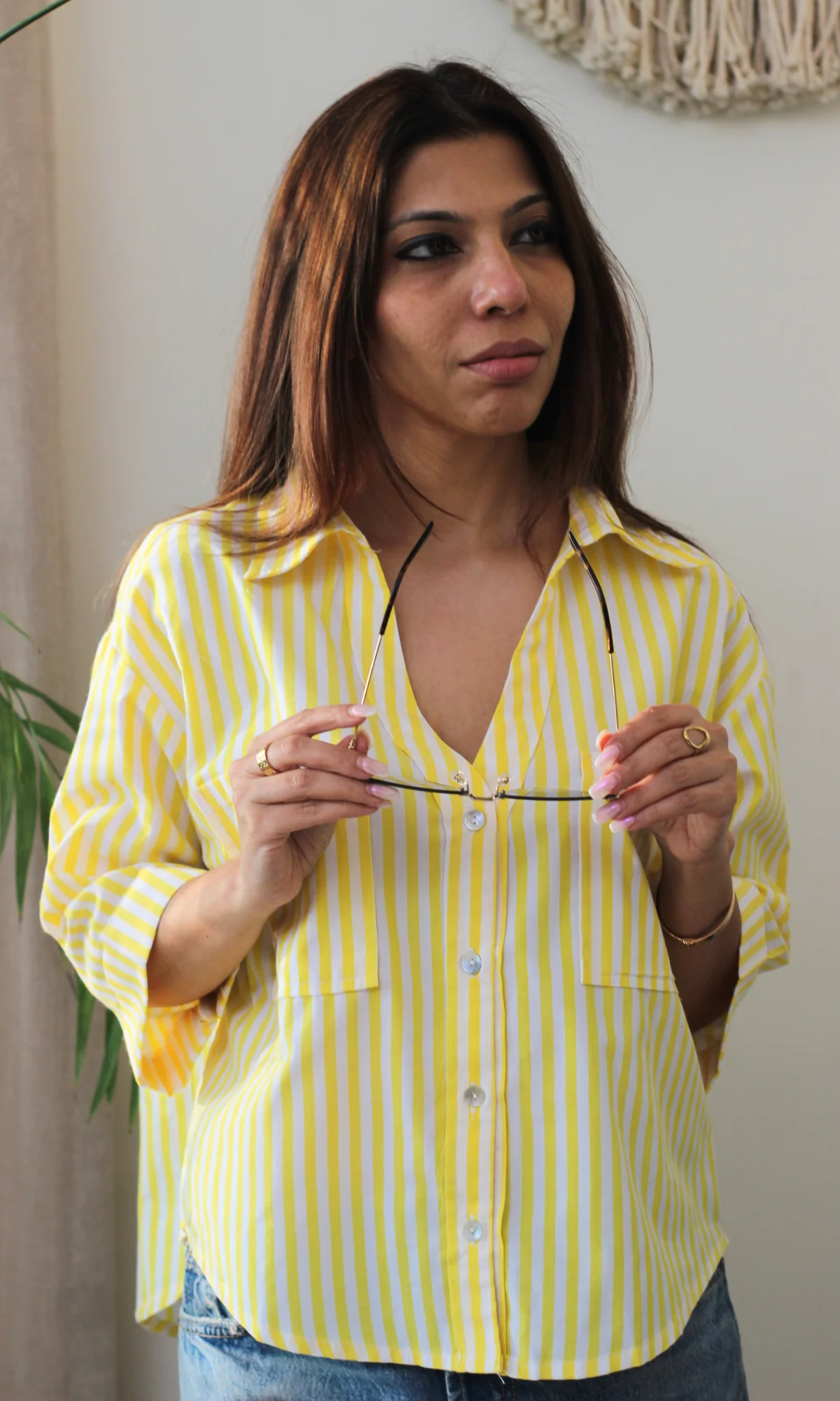 Lime Striped Cotton Cropped Shirt - Image 5