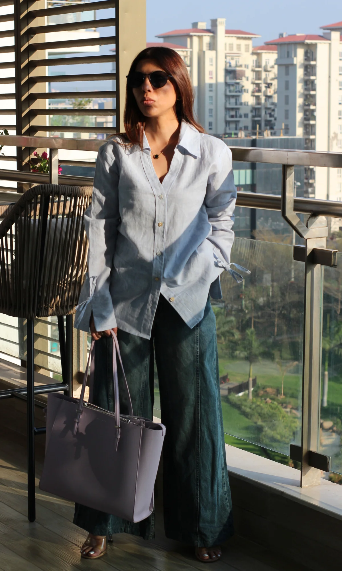 Line Stripe String Detail Shirt - Image 3