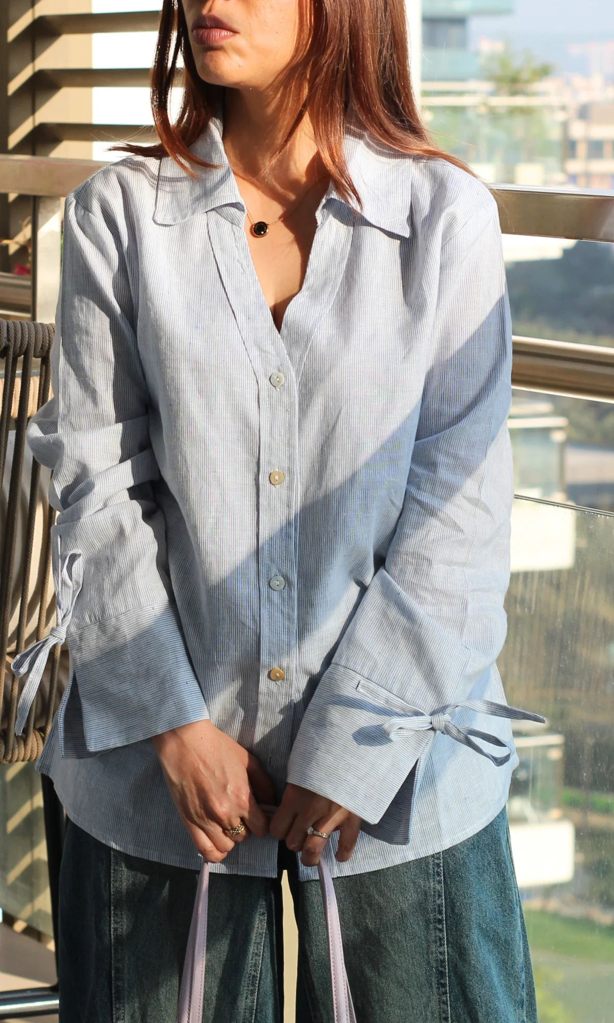 Line Stripe String Detail Shirt - Image 4