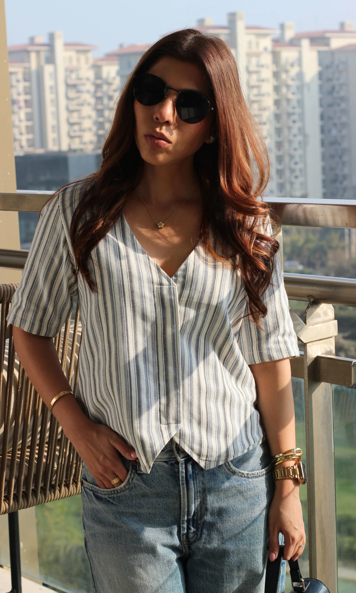 Linear Cool Striped Sleeved Waist Coat - Image 4
