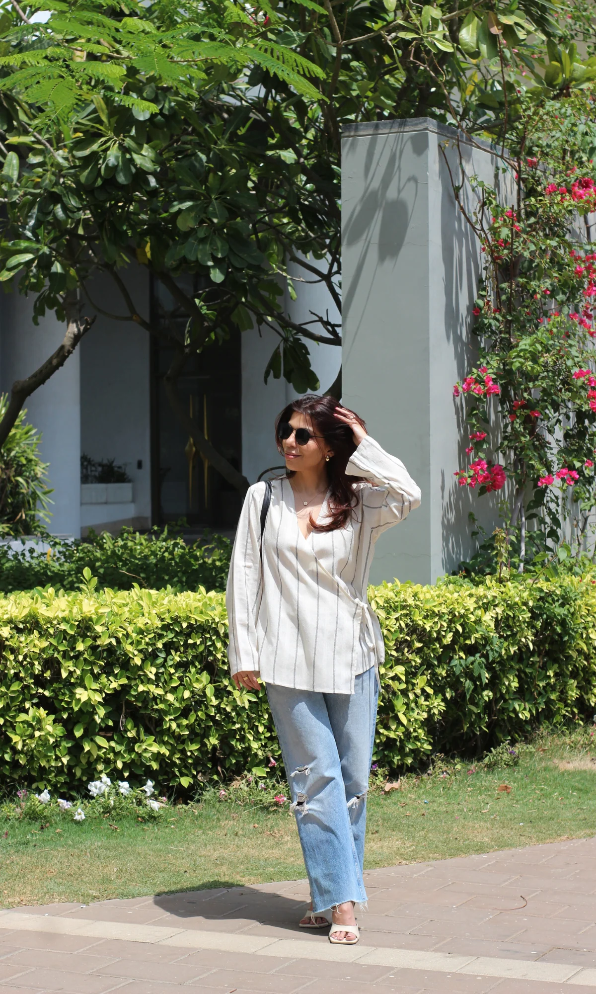 Linear Stripe Tie Detail Cotton Kimono Top - Image 3