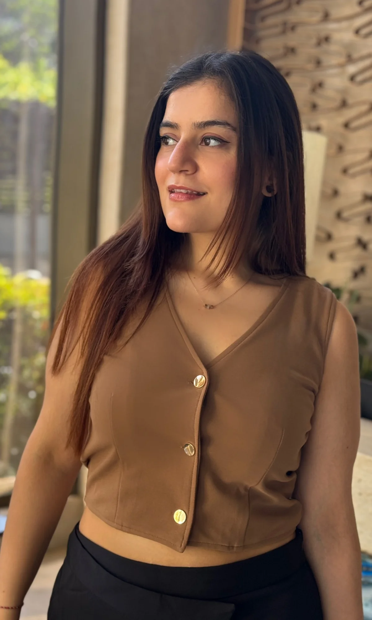 Maple Brown Cropped Waist Coat - Image 4