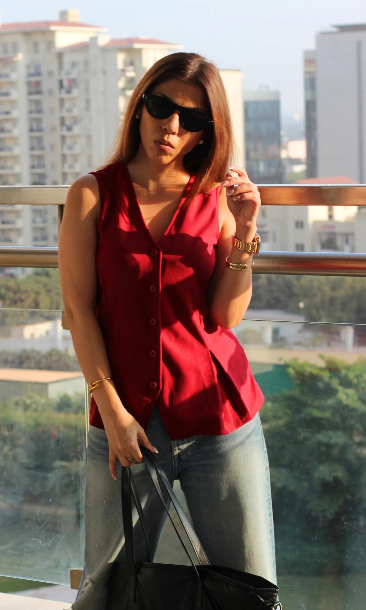 Maroon Buttoned Detail Waist Coat - Image 2