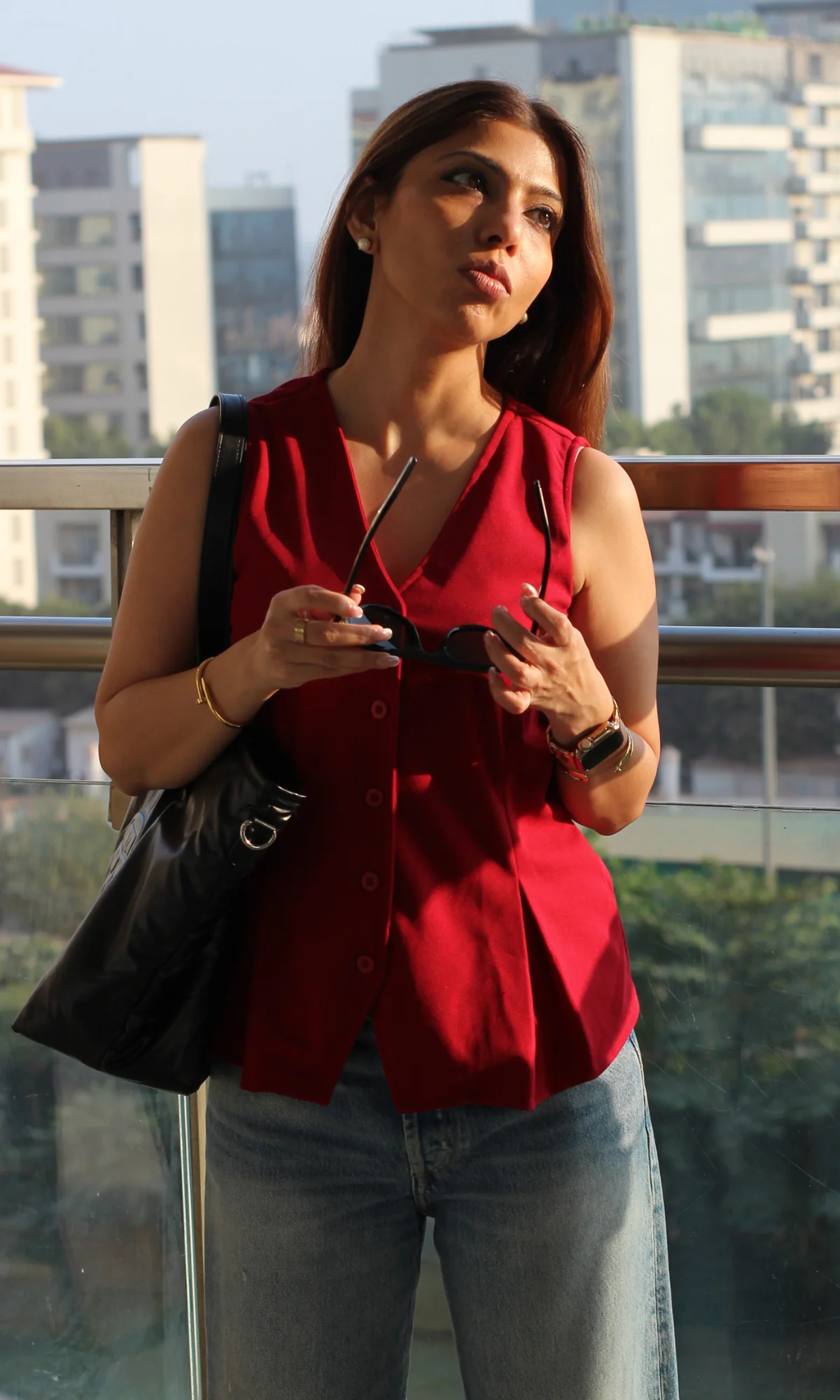 Maroon Buttoned Detail Waist Coat - Image 3