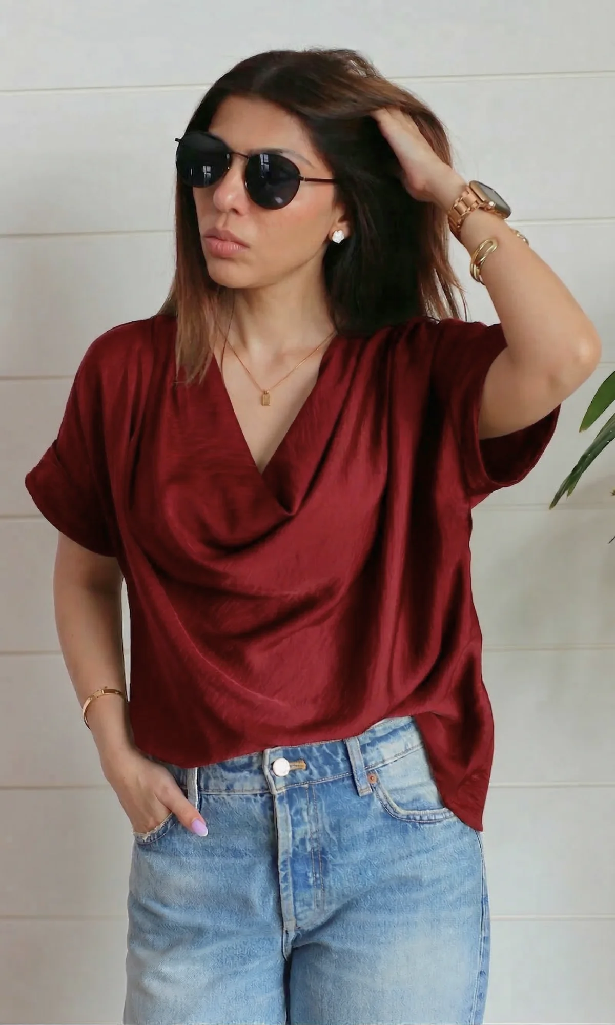 Maroon Mist Cowl Neck Top - Image 3