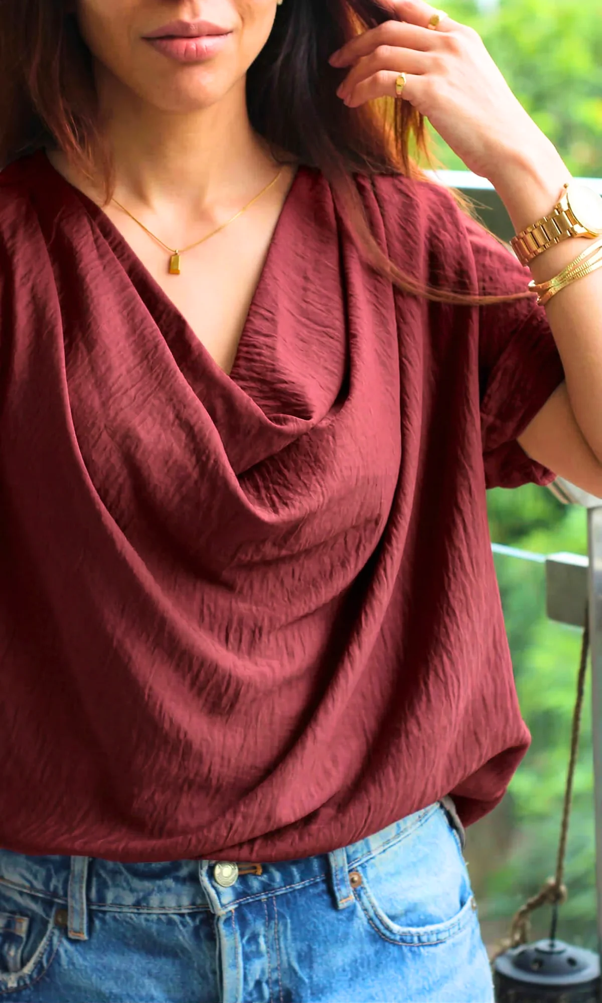 Maroon Mist Cowl Neck Top - Image 4