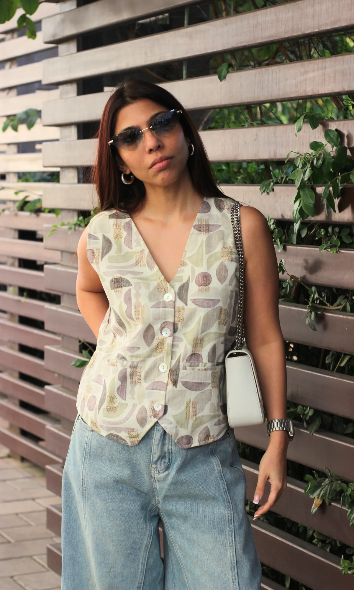Mauve Abstract Print Waist Coat - Image 6