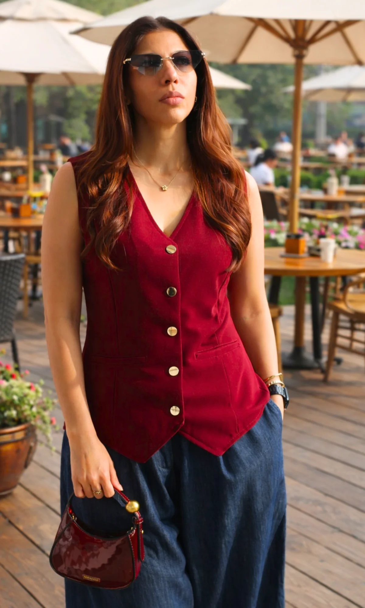 Metallic Buttoned Ruby Waist Coat - Image 3