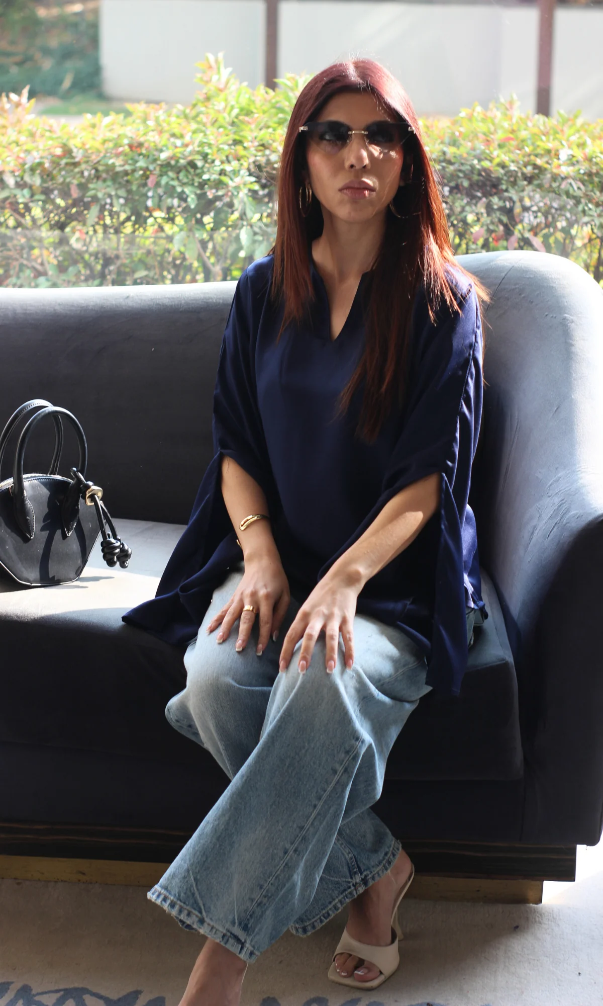 Midnight Blue Slit Sleeve Satin Top - Image 4