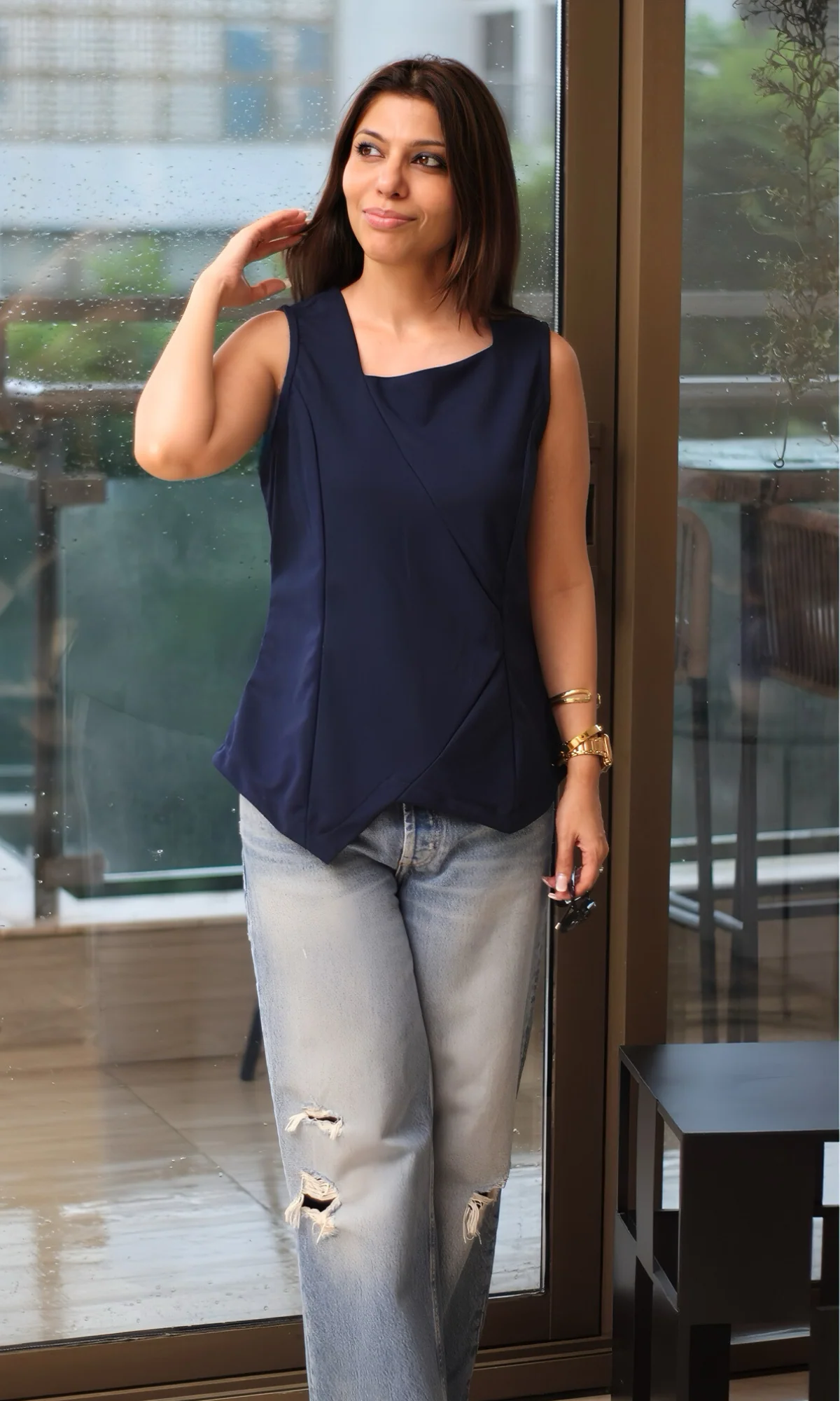 Midnight Navy Angular Detail Top - Image 3