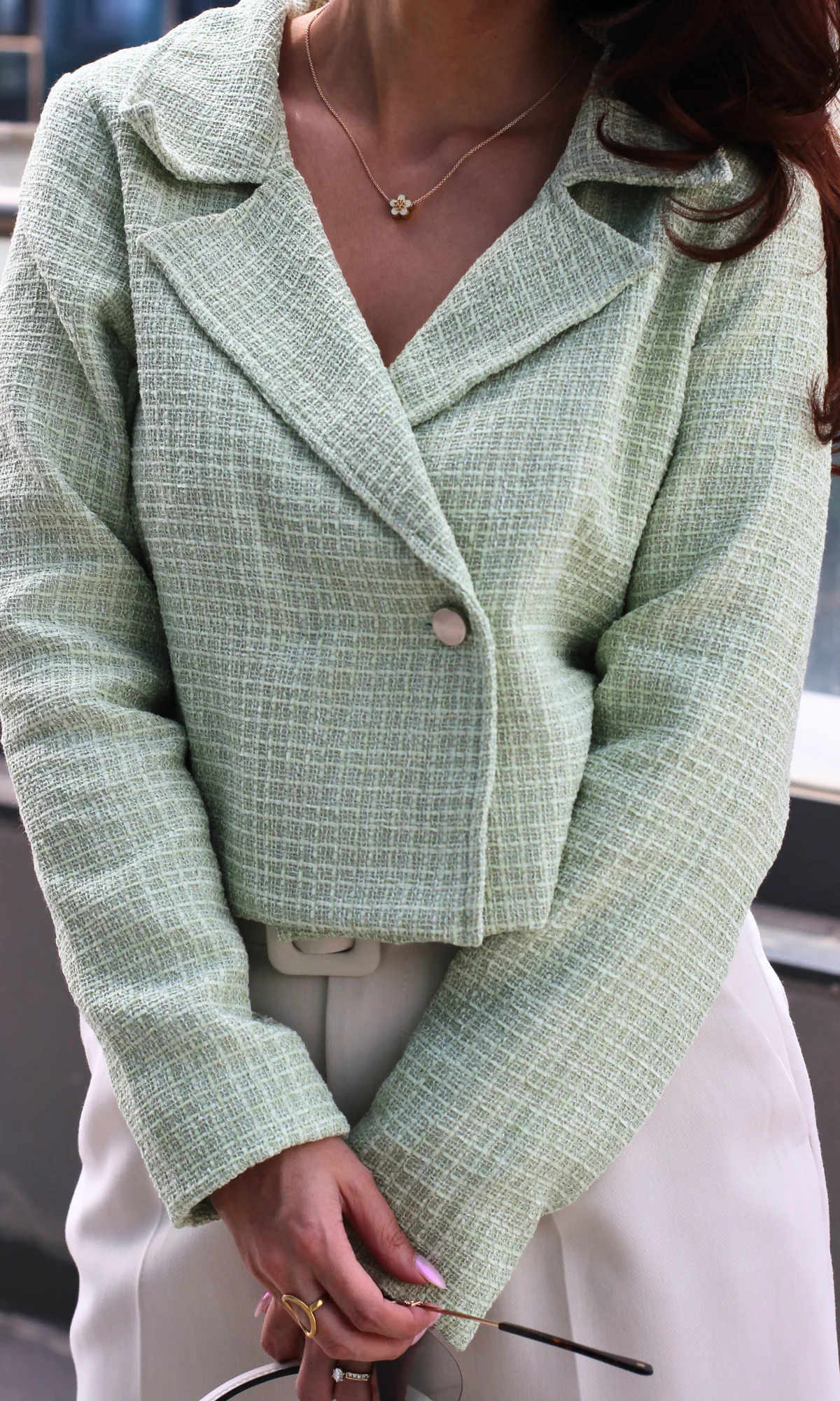 Mint Hour Tweed Cropped Blazer - Image 3