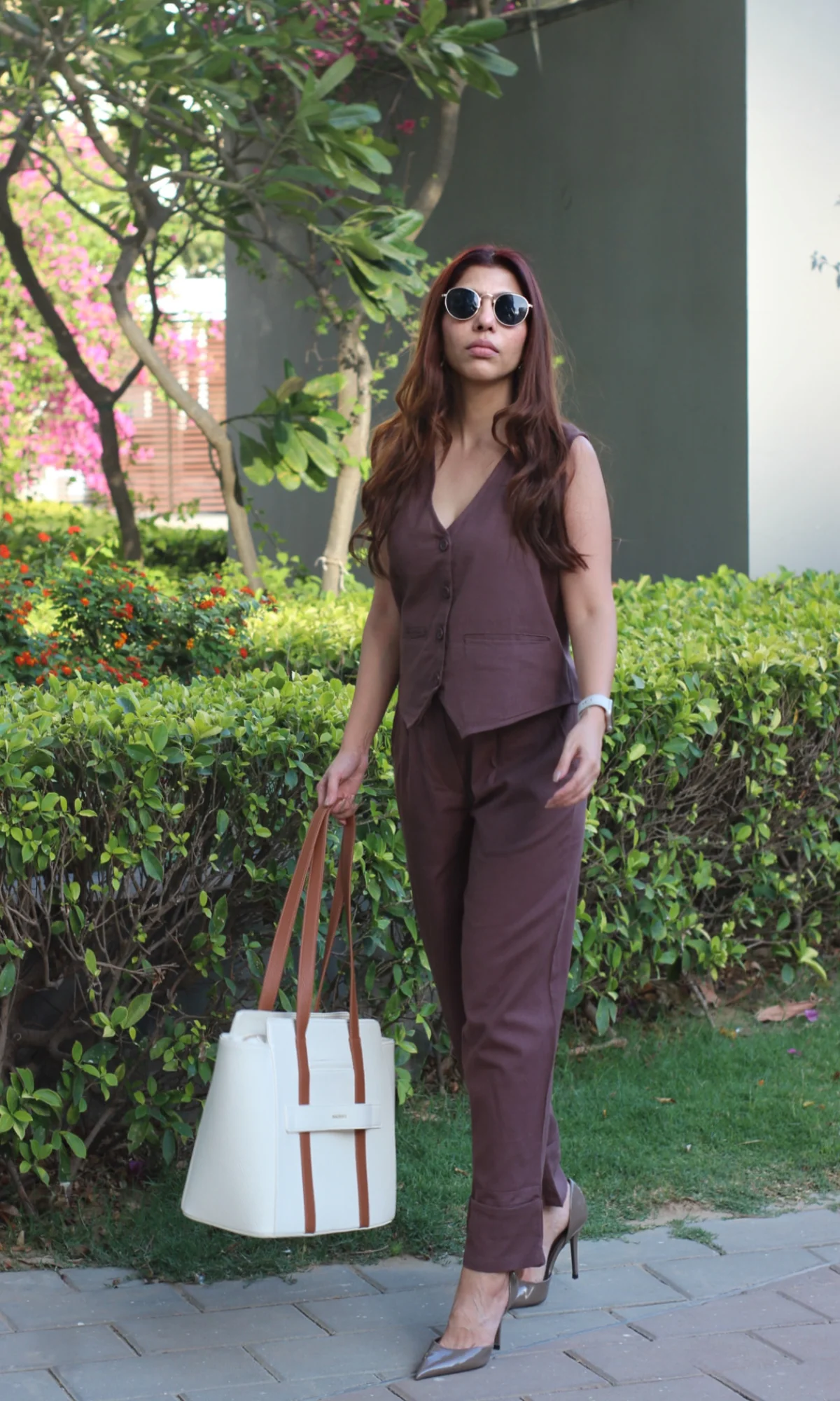 Mocha Brown Waist Coat and Pants Co-ord - Image 2