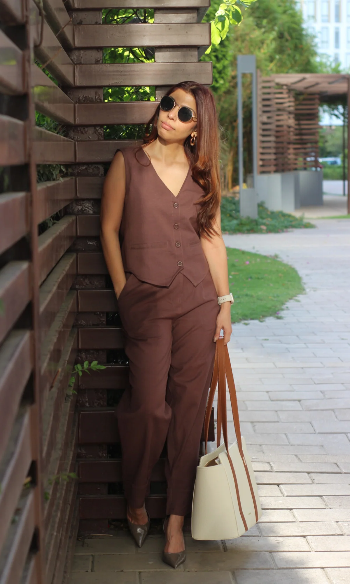 Mocha Brown Waist Coat and Pants Co-ord - Image 4
