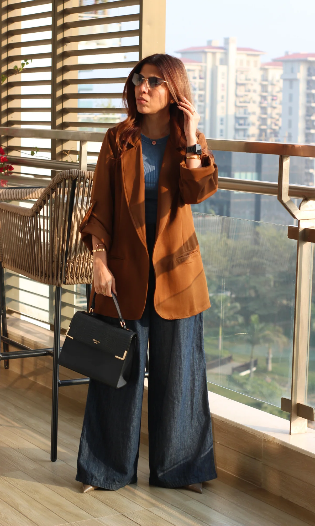 Mocha Rolled-Up Sleeve Blazer Jacket - Image 3