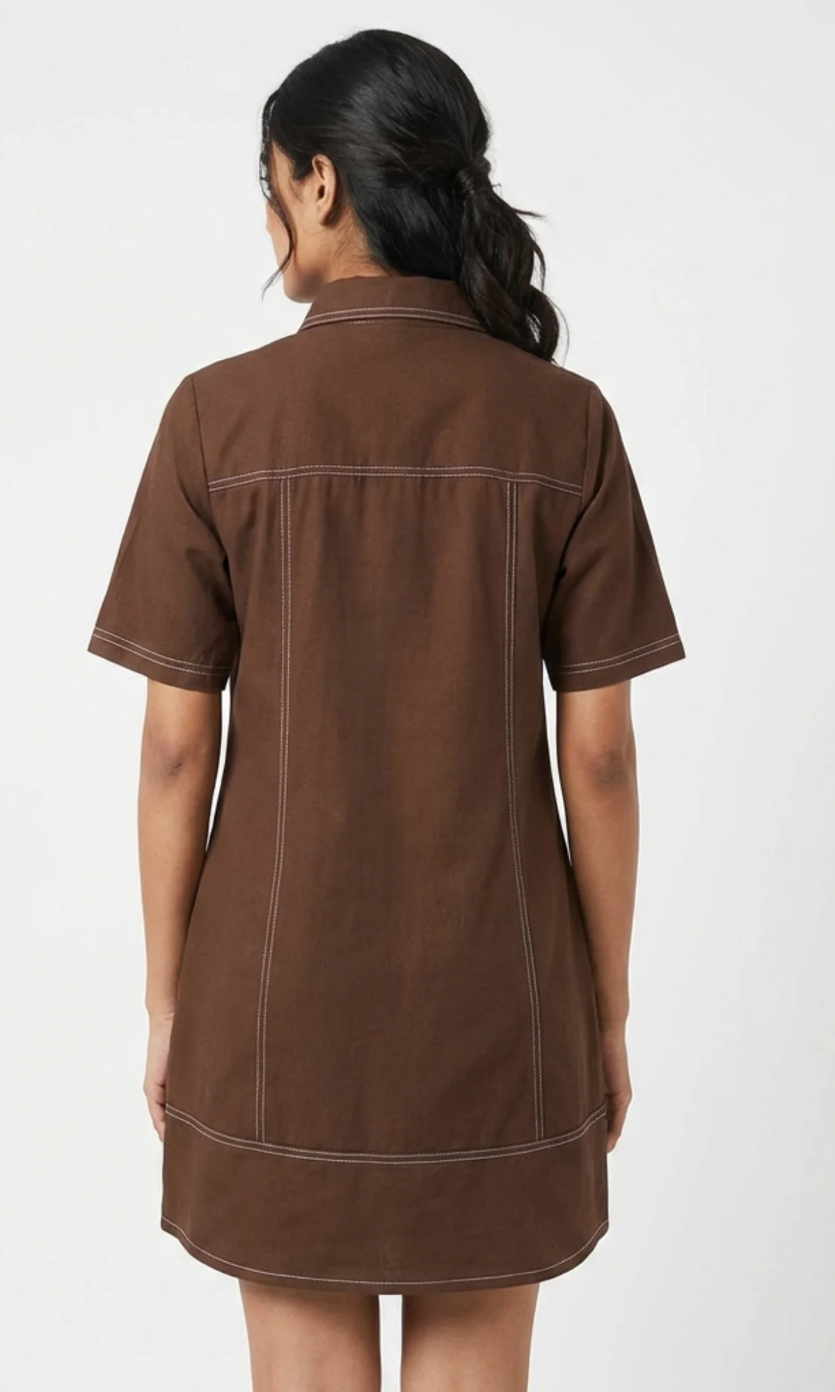 Mocha Sleeved Thread Detail Dress - Image 5