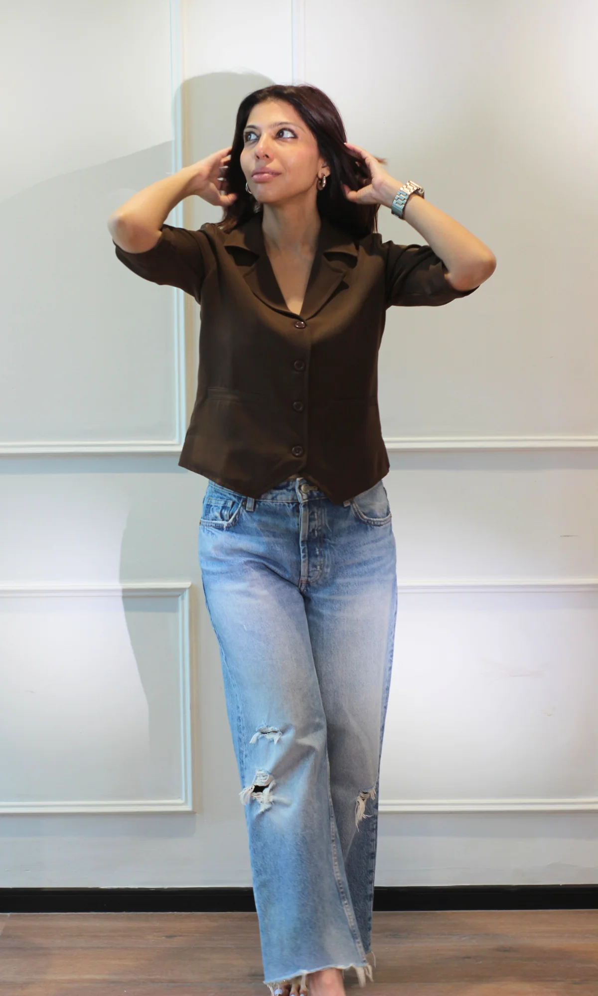Mocha Smoke Sleeved Waist Coat - Image 2