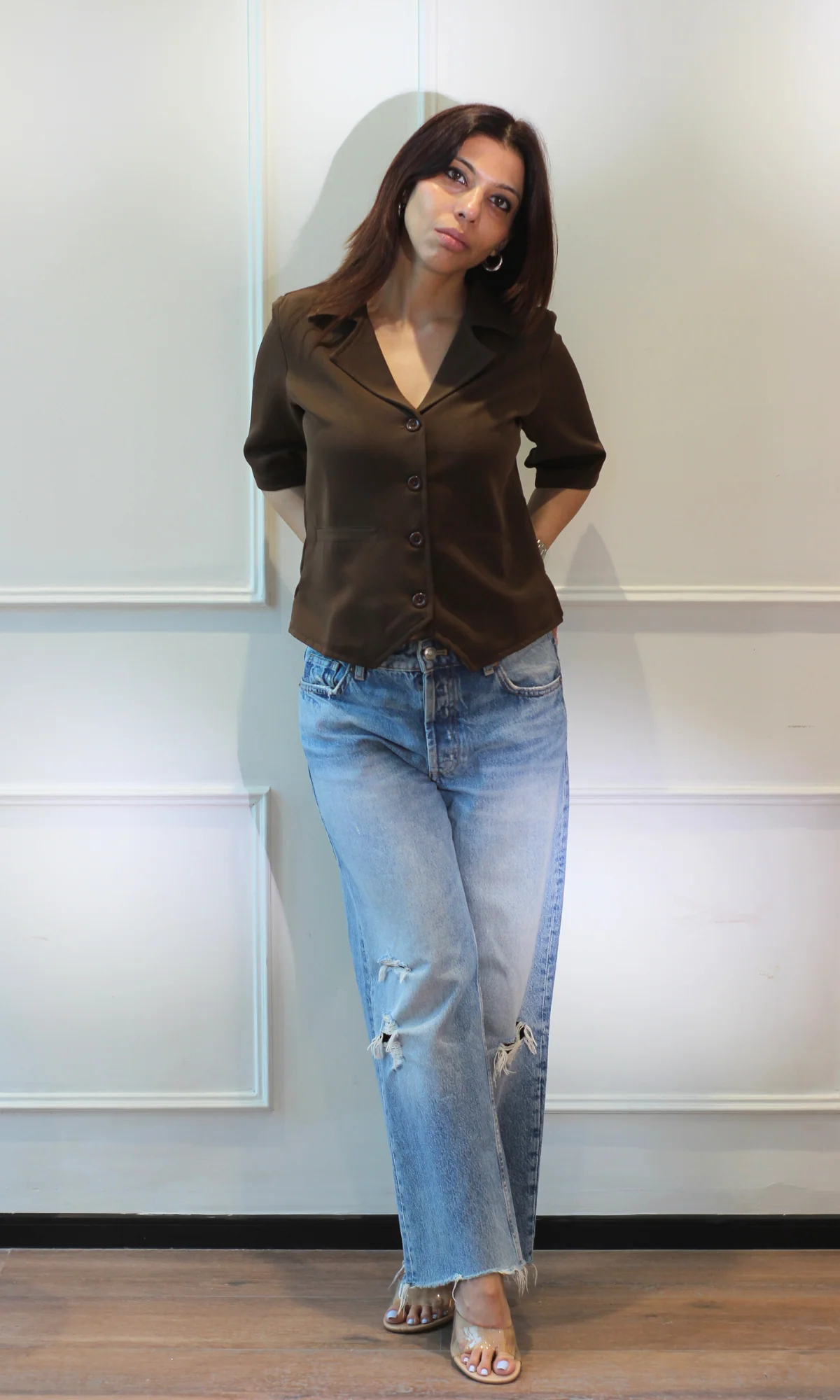 Mocha Smoke Sleeved Waist Coat - Image 4