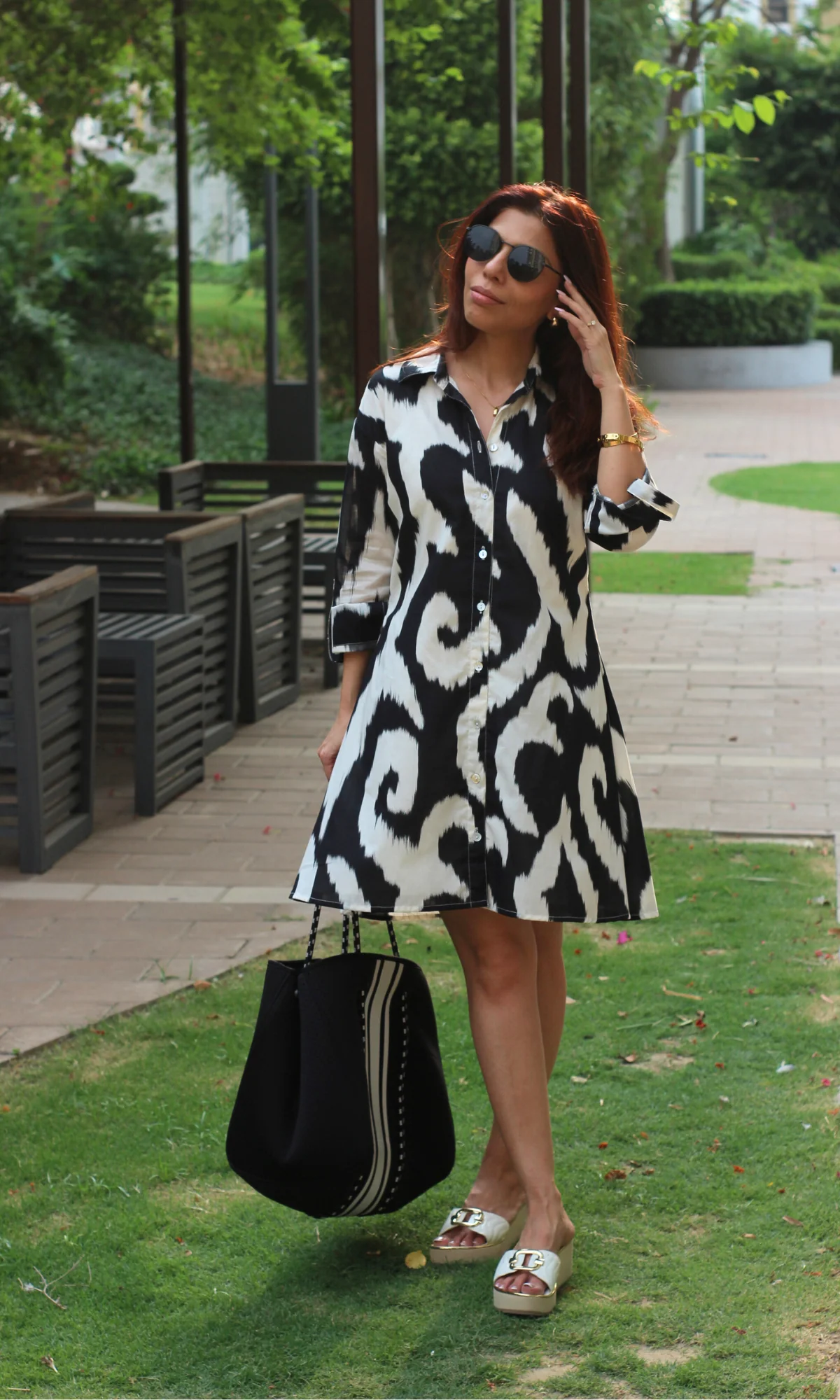 Monochrome Brushstroke Shirt Dress - Image 2