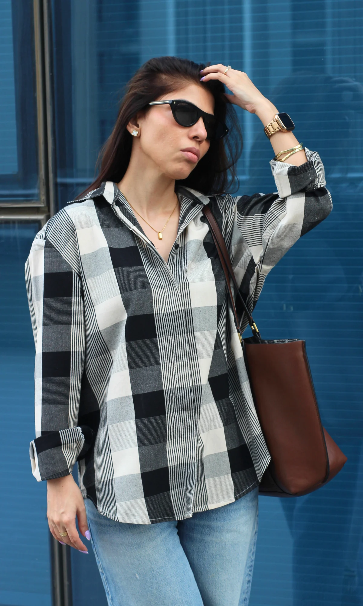 Monochrome Check & Striped Brushed Shirt - Image 5