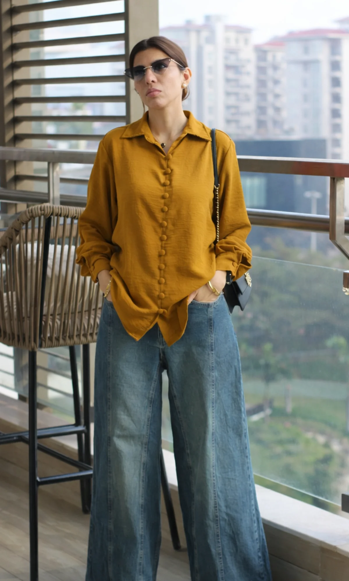 Mustard Brown Buttoned Flowing Shirt