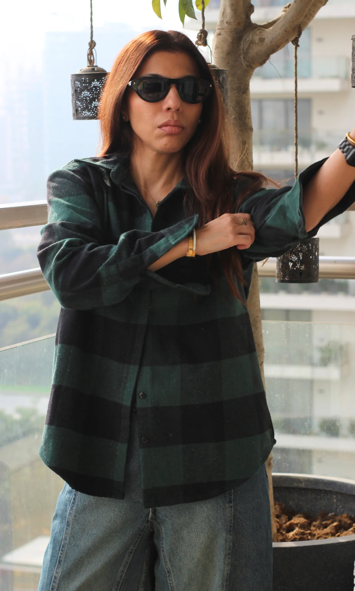 Navy-Green Plaid Winter Checked Shirt - Image 3