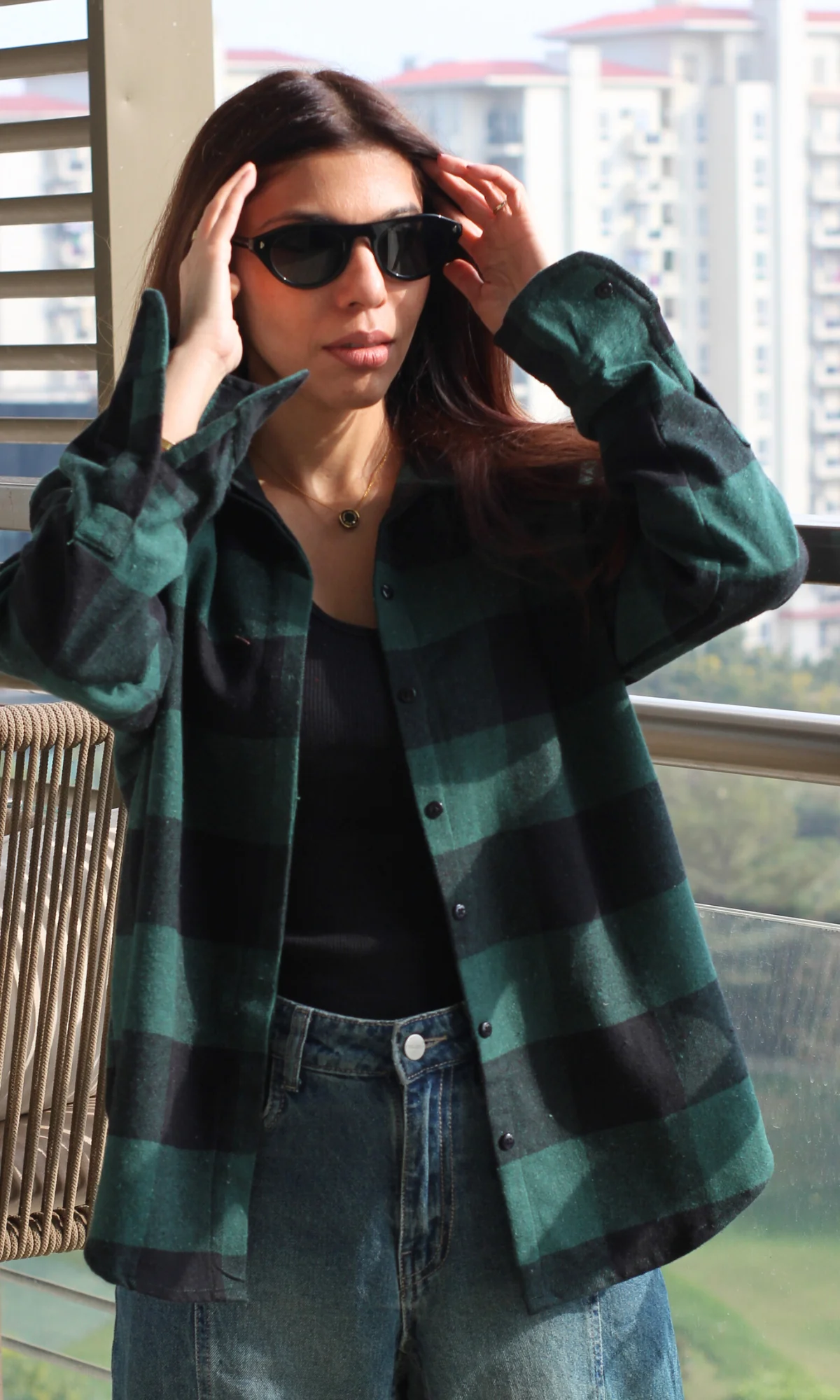 Navy-Green Plaid Winter Checked Shirt - Image 4