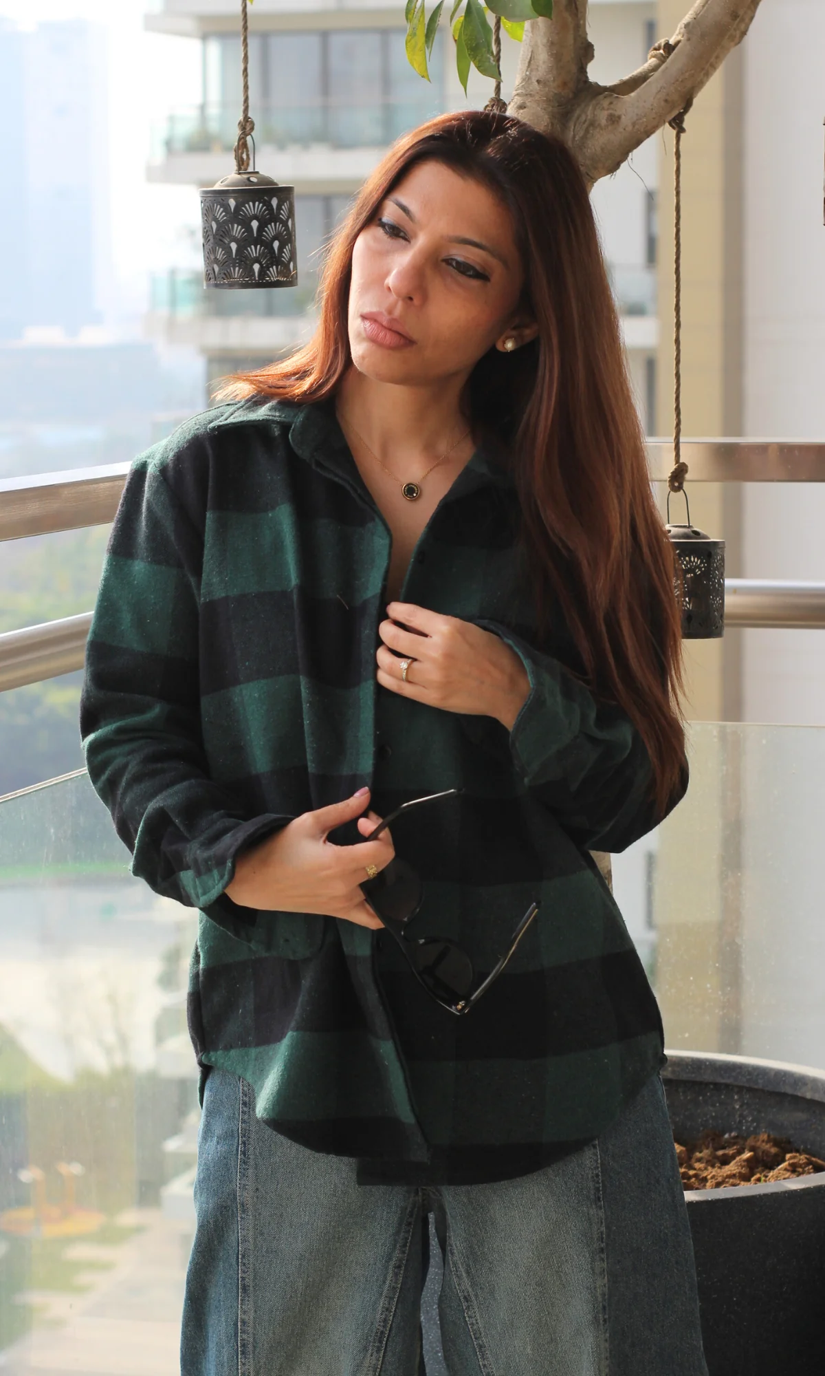 Navy-Green Plaid Winter Checked Shirt - Image 5