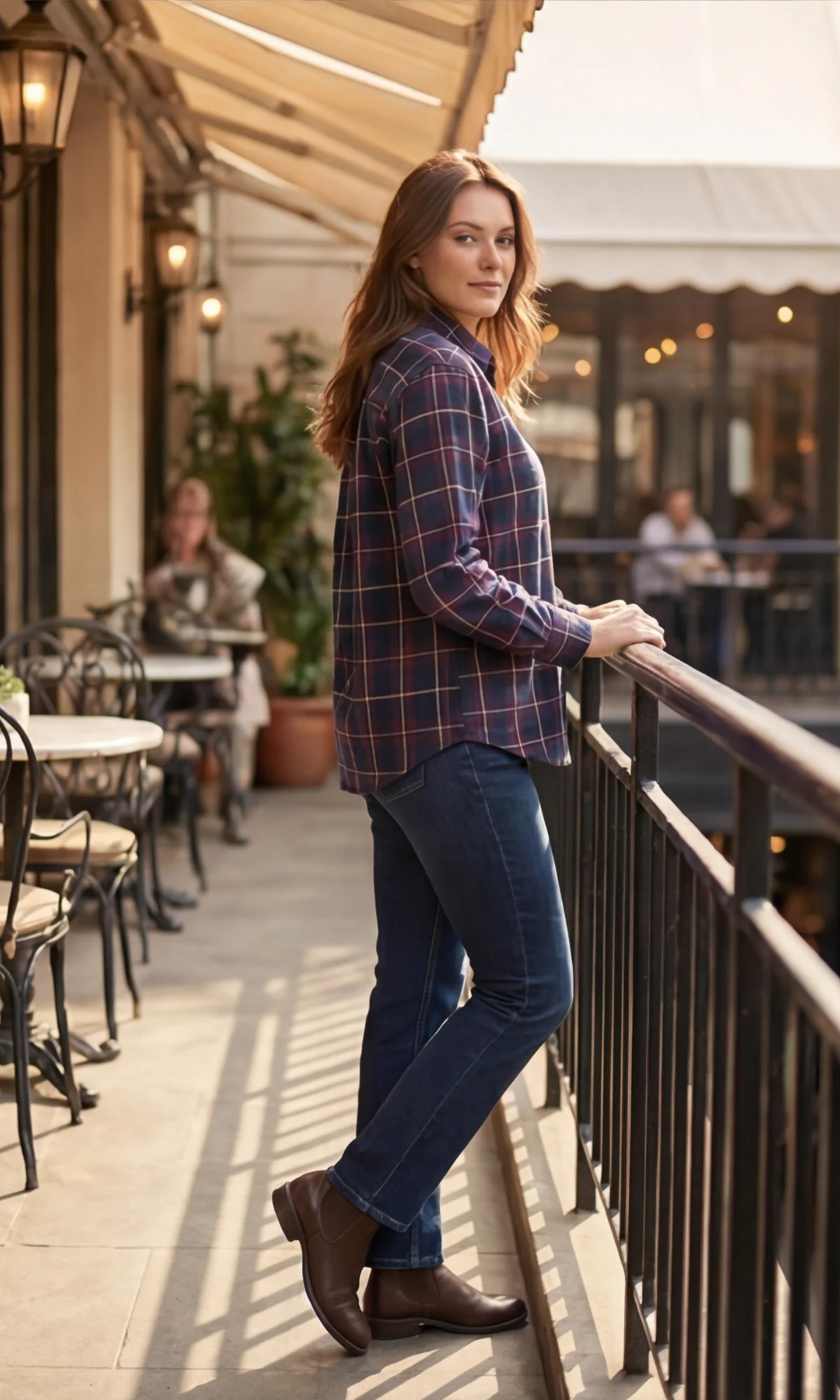 Navy Red Cotton Checked Shirt - Image 3