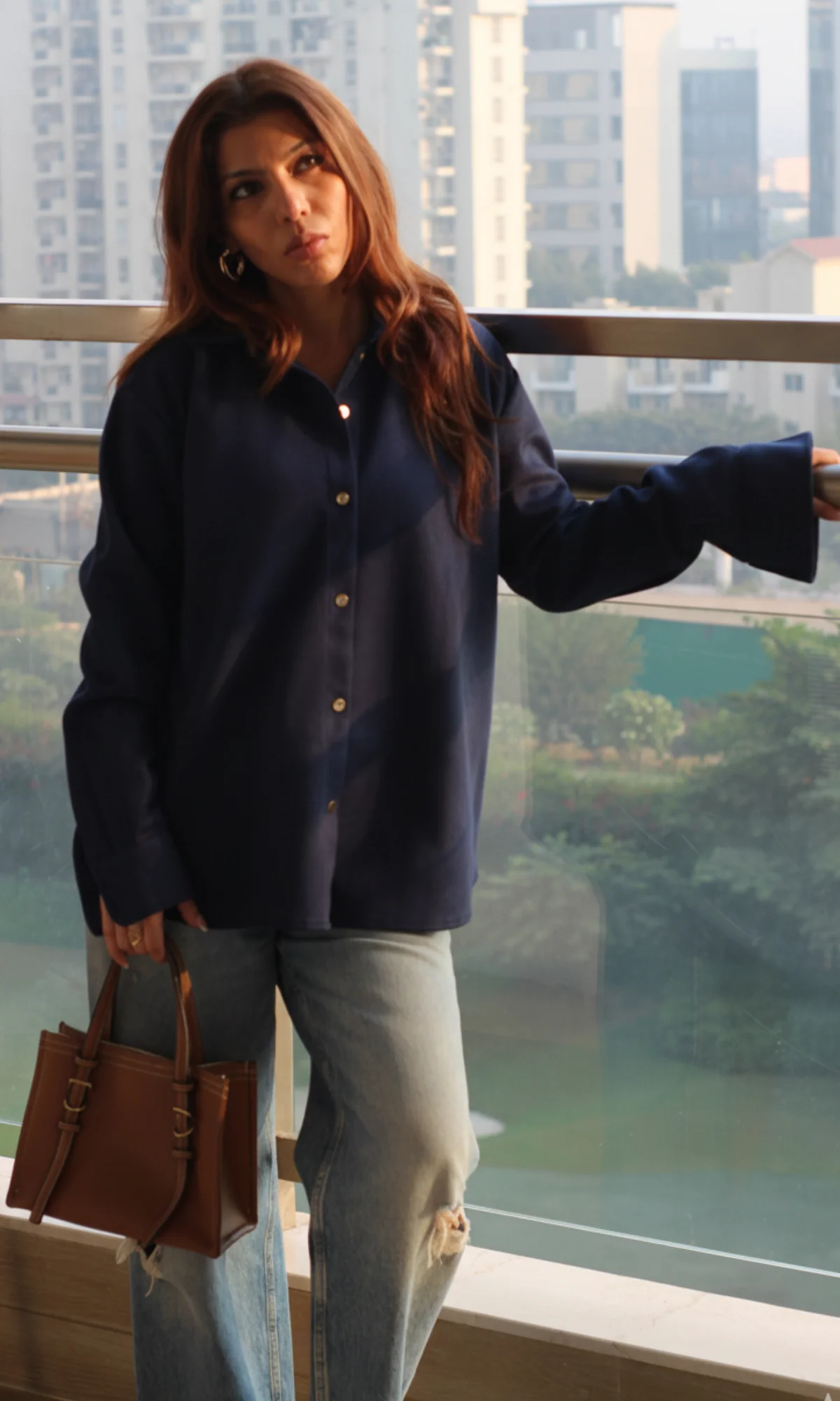 Navy Suede Metallic Buttoned Shirt - Image 4
