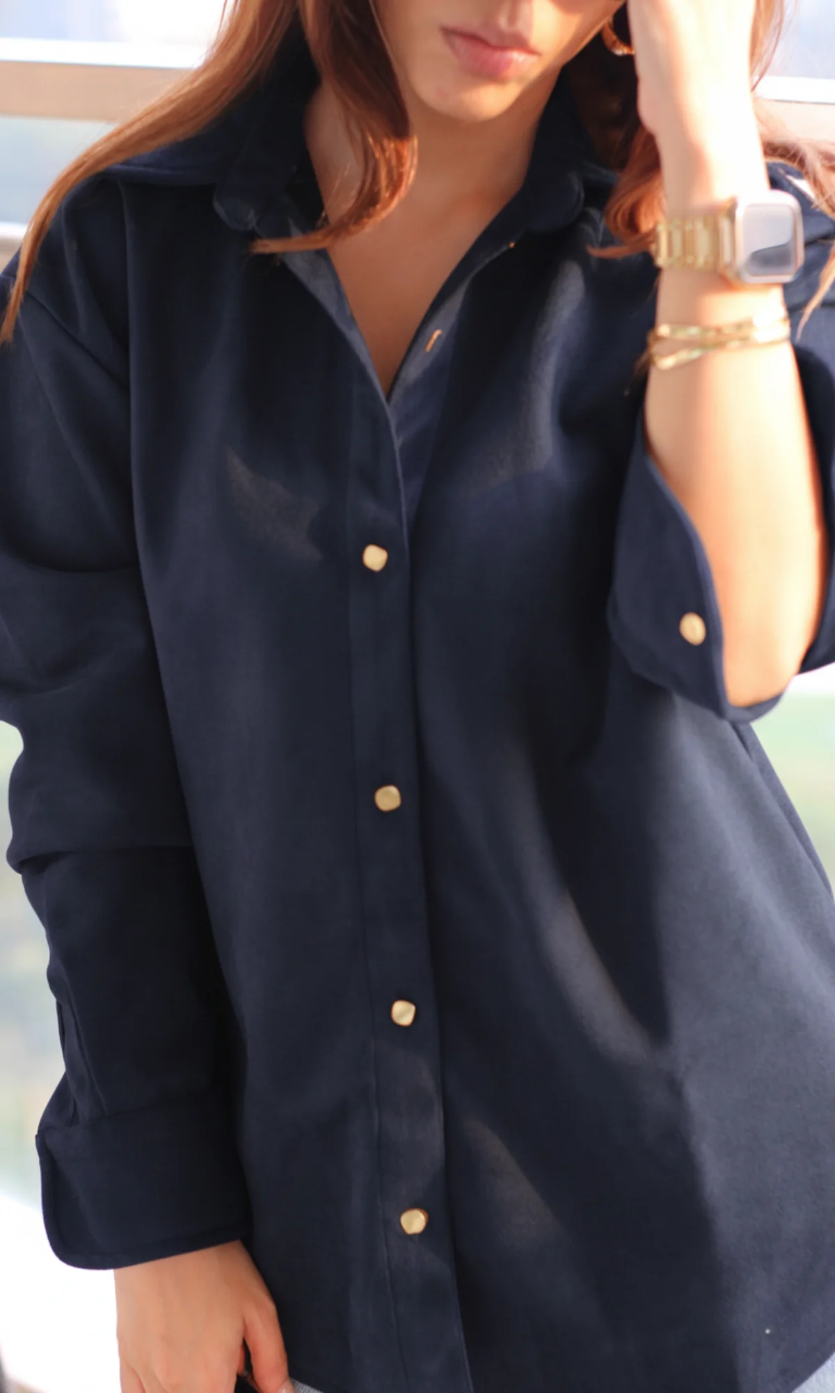 Navy Suede Metallic Buttoned Shirt - Image 5