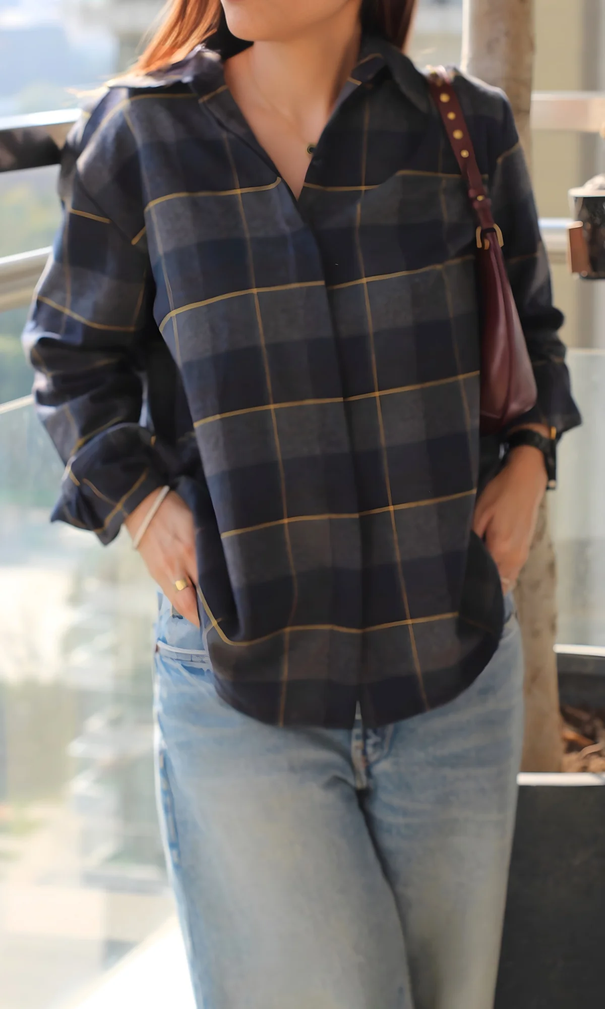 Navy Yellow-Stripe Checked Shirt