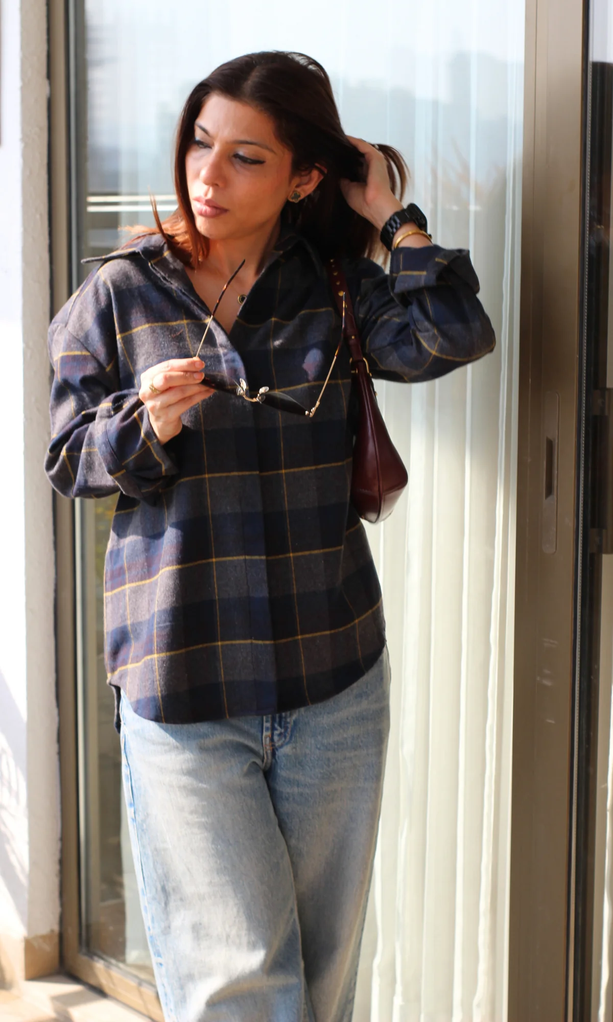 Navy Yellow-Stripe Checked Shirt - Image 3