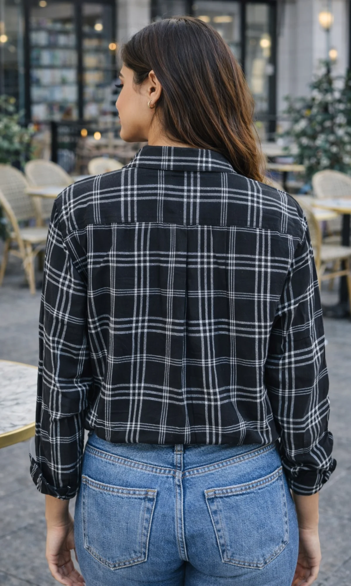 Black and Grey Linear Checked Shirt - Image 2